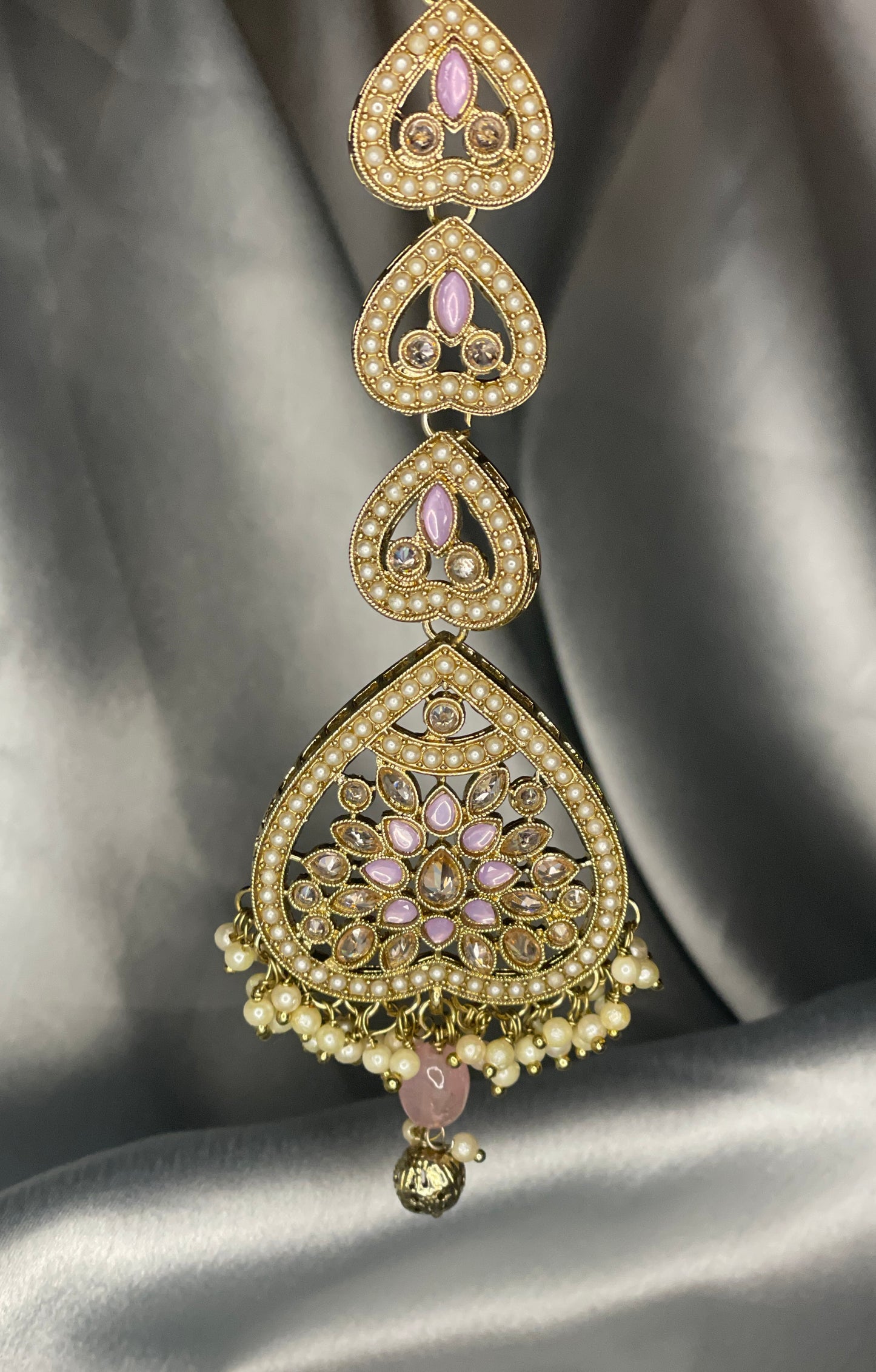 FATEMA Polki Jhumka Earrings and Tikka Set - Lilac
