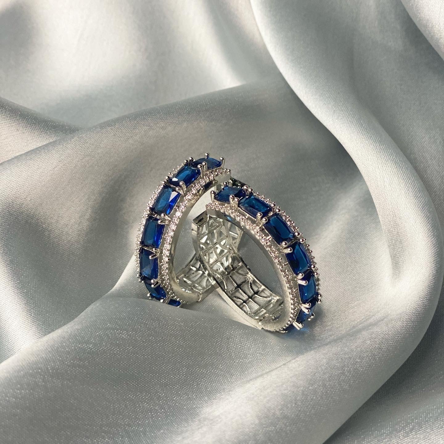 FIZAA American Diamond Hoop Earrings - Sapphire