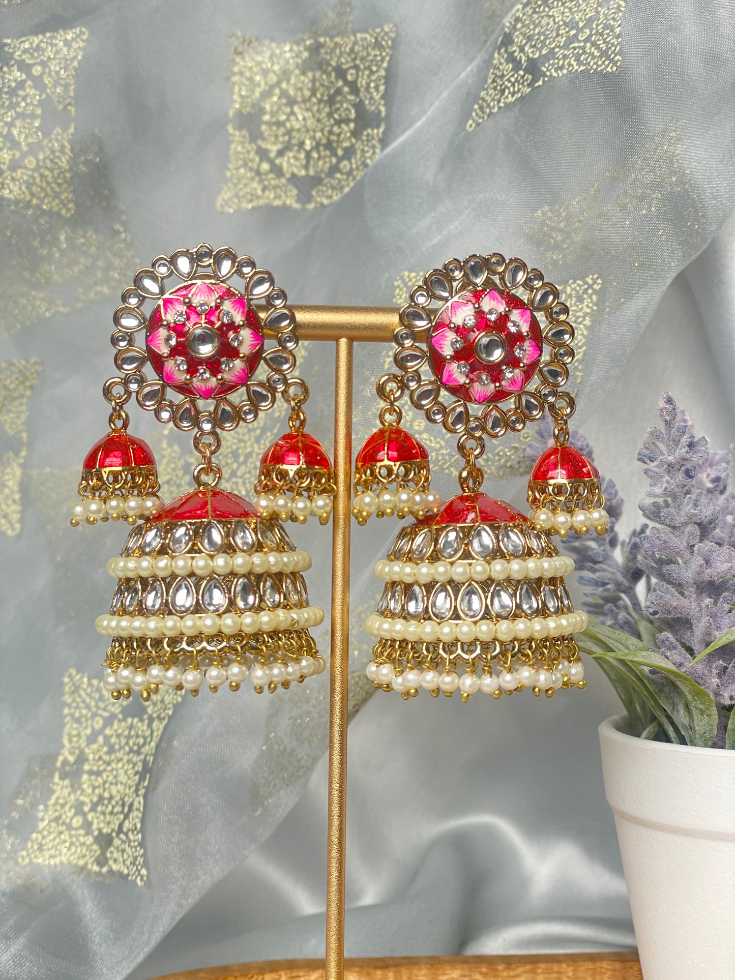 SAIRA Meenakari Jhumka - Red