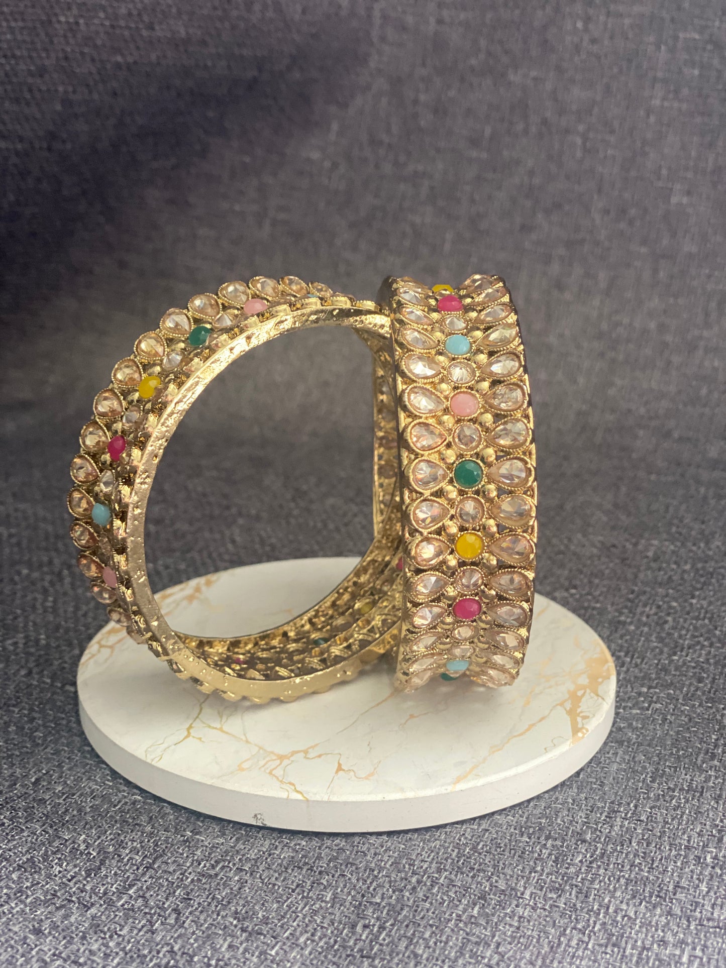 MEENA - Antique Gold polish Polki Bangles in Multi