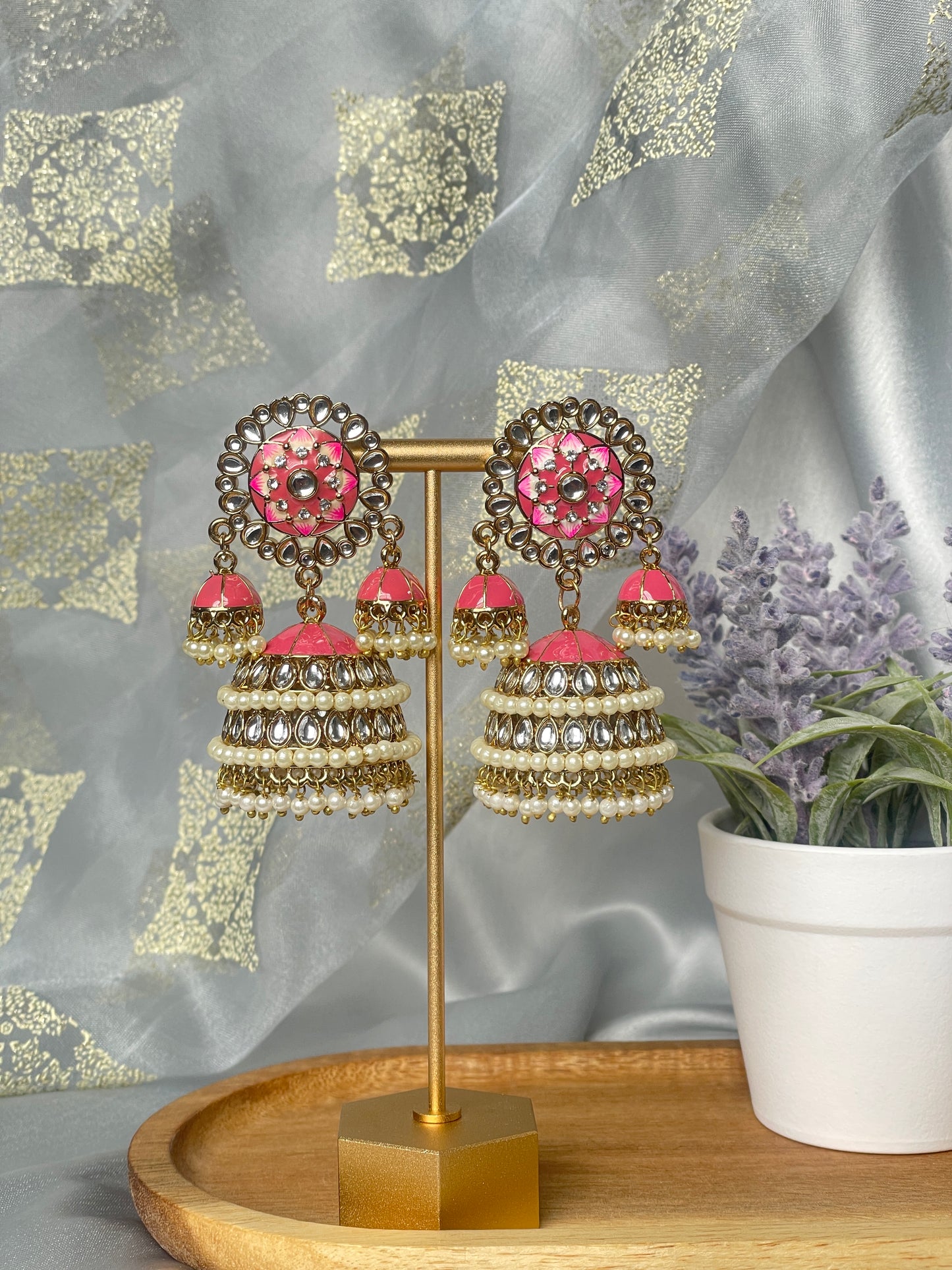 SAIRA Meenakari Jhumka - Pink