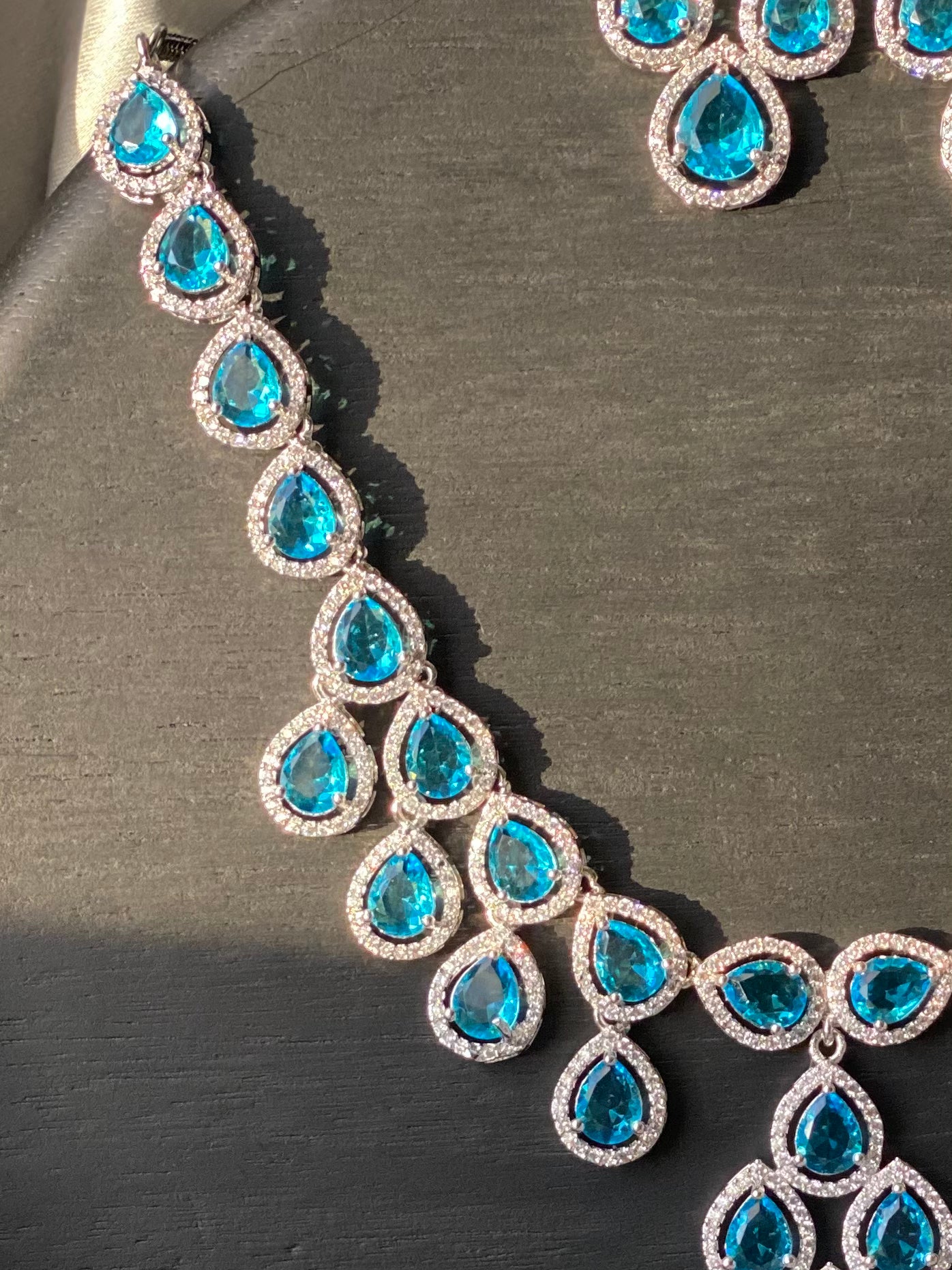 AISHA American Diamond Luxury Necklace Set - Sea Blue