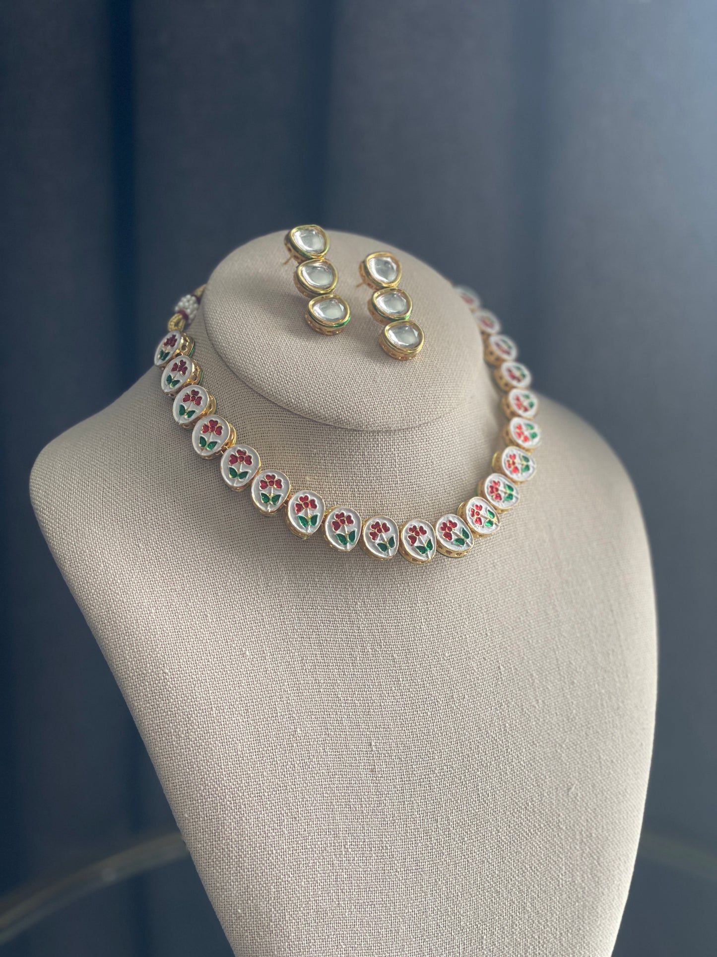KULSOOM Kundan reverse Meenakari Gold Necklace Set Small Length