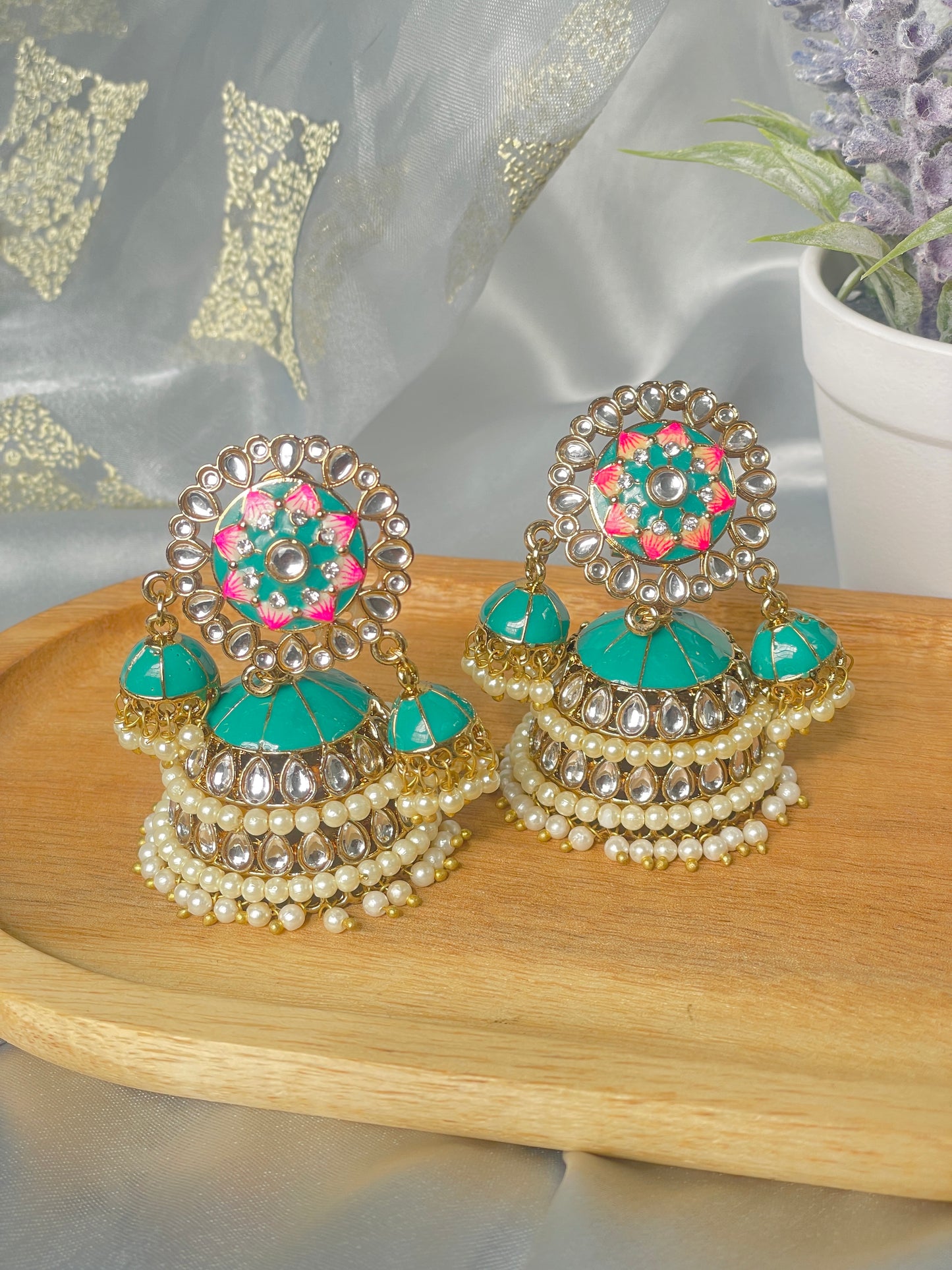 SAIRA Meenakari Jhumka - Teal