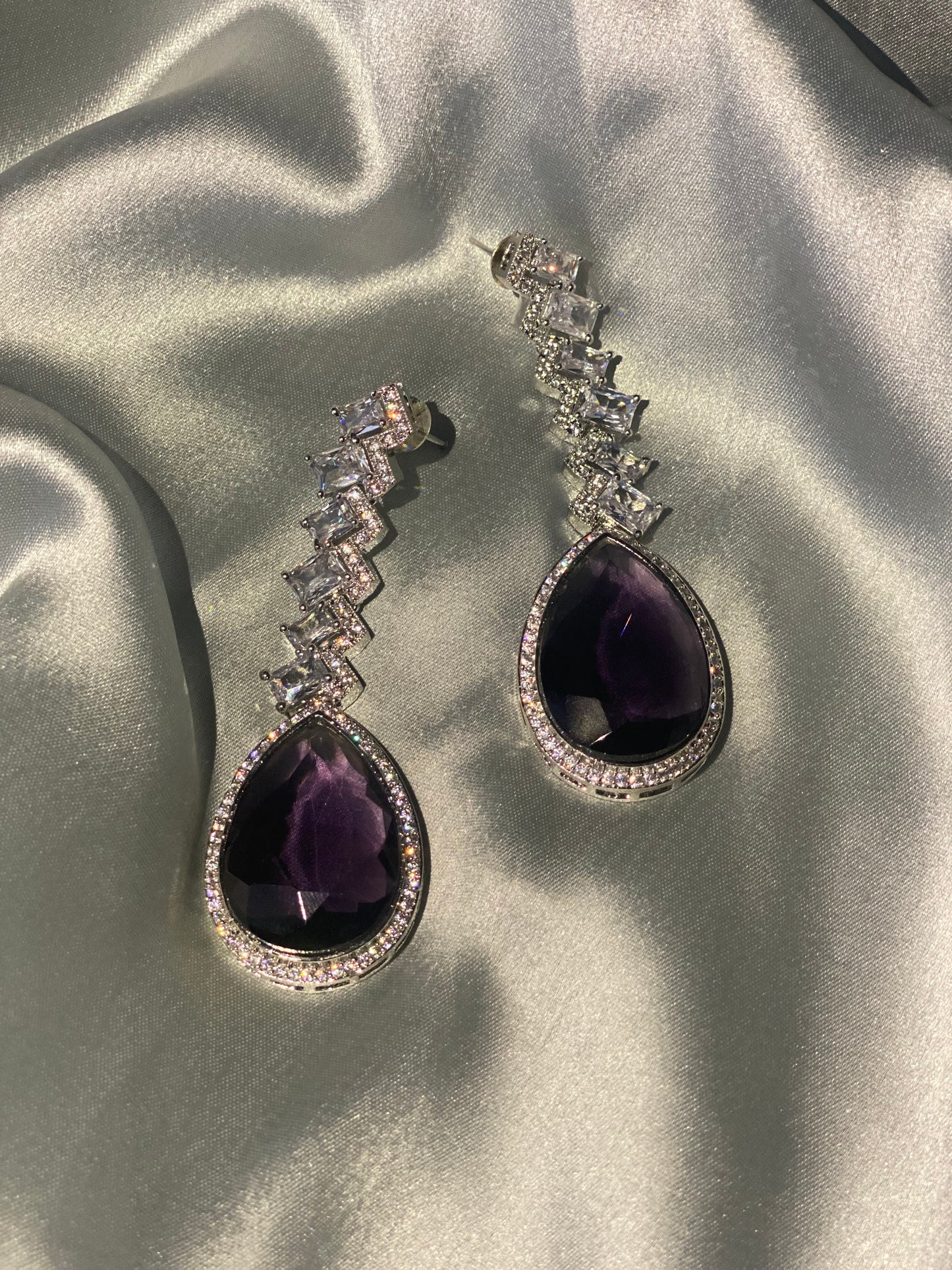 ABBY American Diamond Drop Earrings - Tanzanite