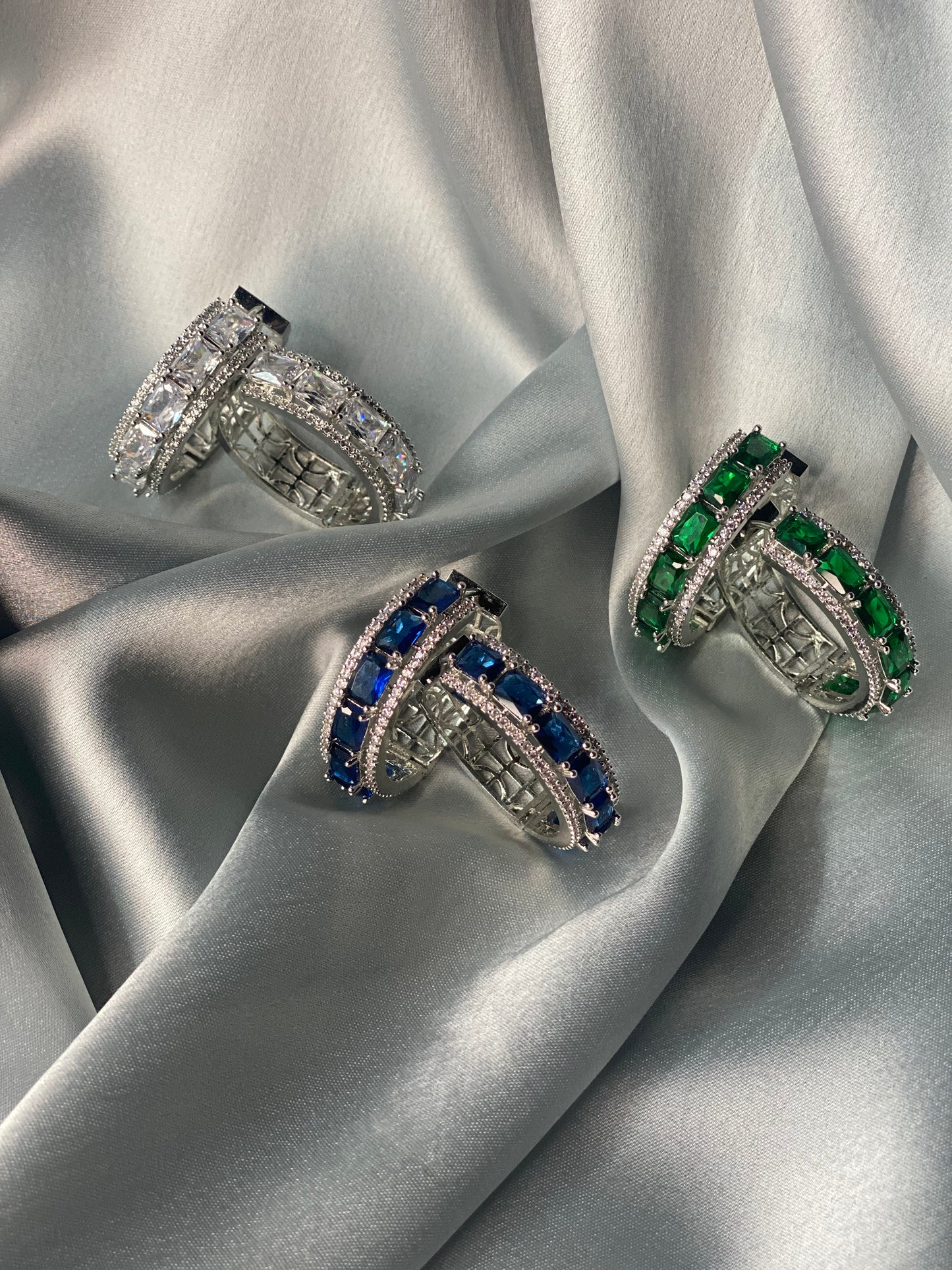 FIZAA American Diamond Hoop Earrings - Sapphire