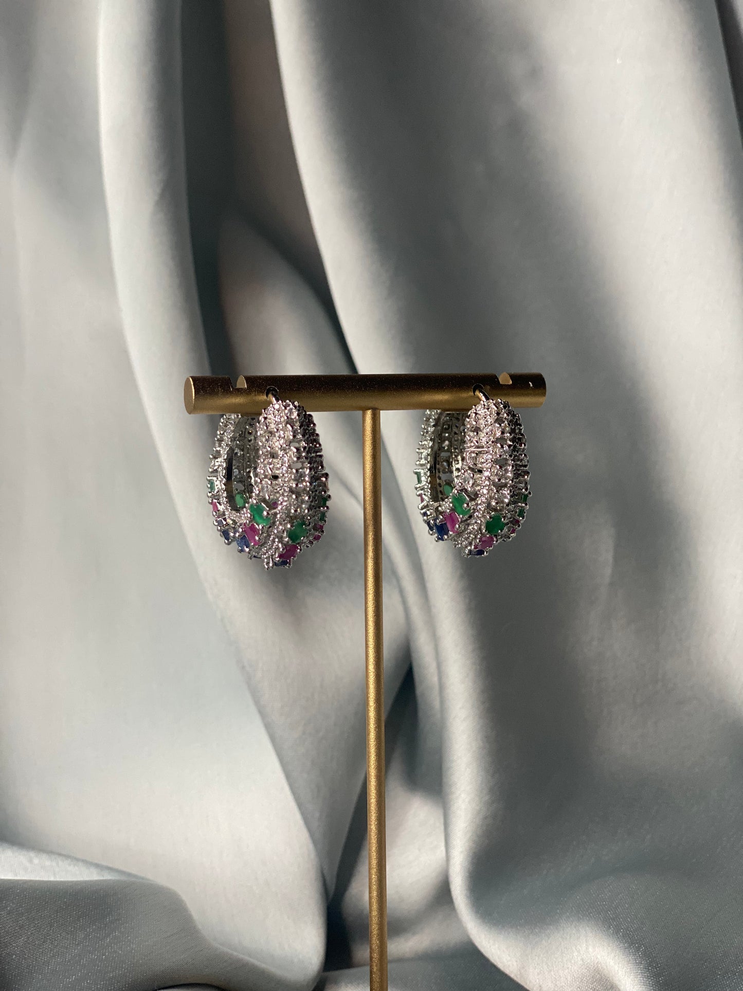 AFREEN American Diamond Hoop Earrings - Multi