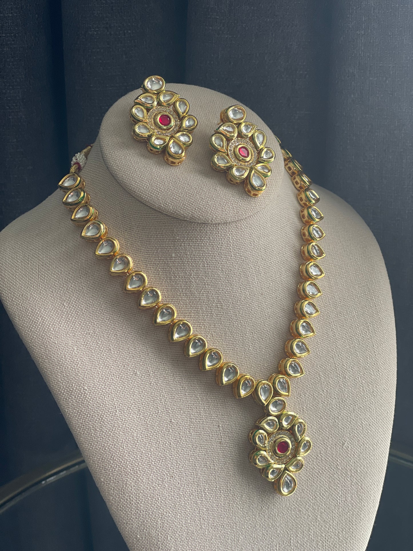 KUSUM Kundan reverse Meenakari Gold Necklace Set - Pink