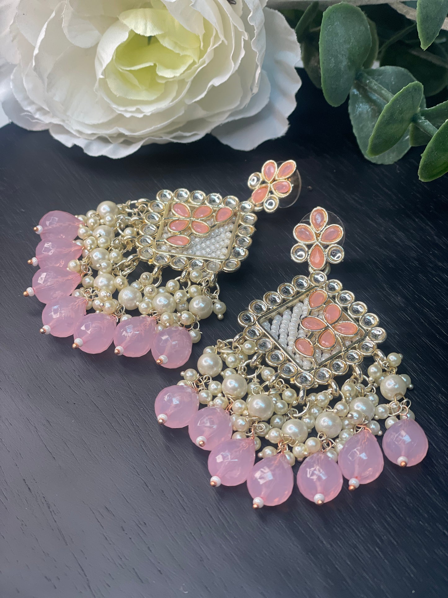 NAVYA Kundan Pearl Earrings - Blush