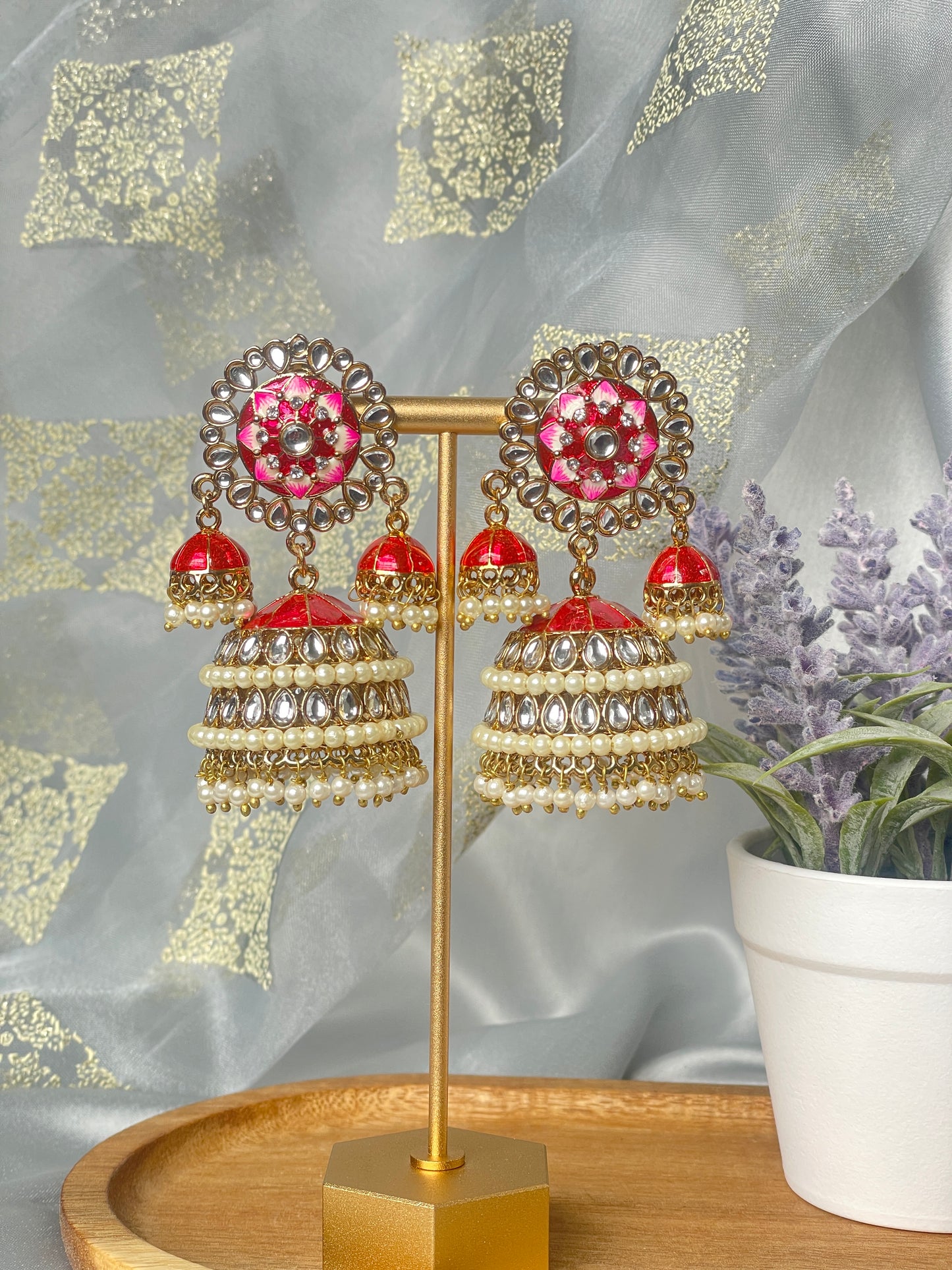 SAIRA Meenakari Jhumka - Red