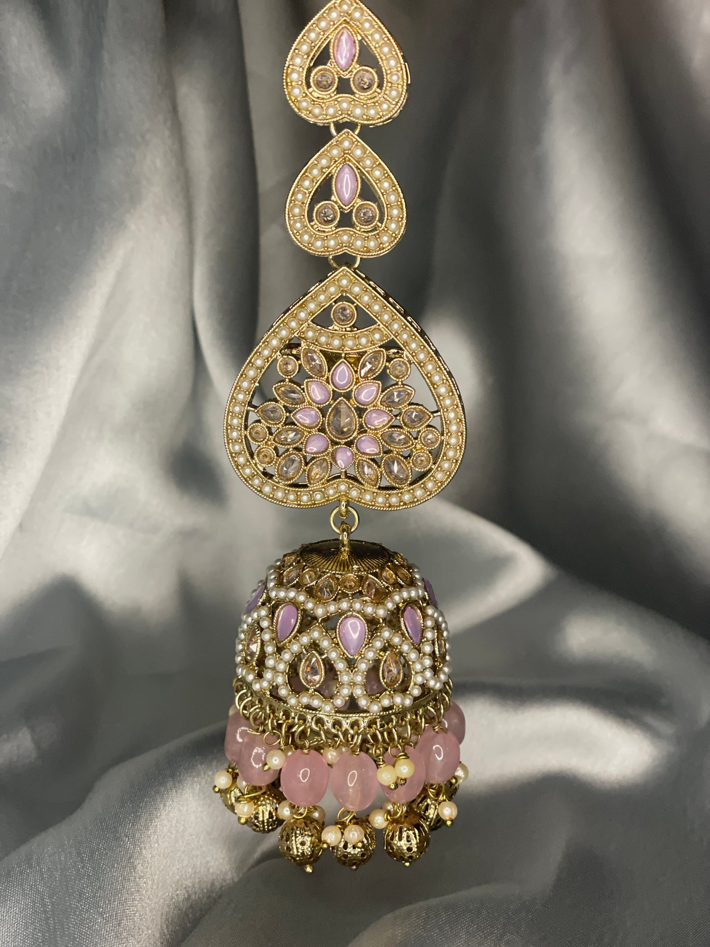 FATEMA Polki Jhumka Earrings and Tikka Set - Lilac