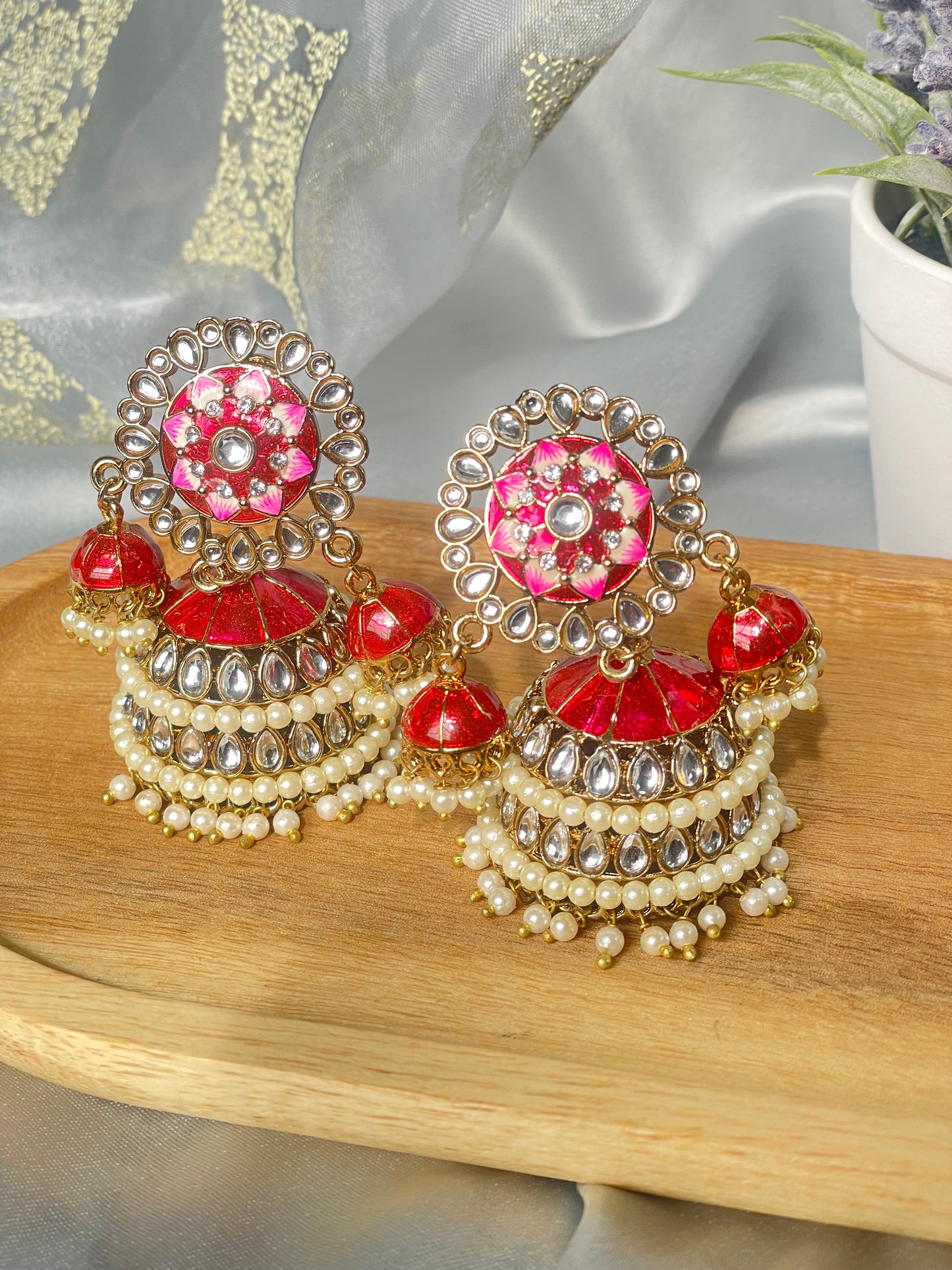 SAIRA Meenakari Jhumka - Red