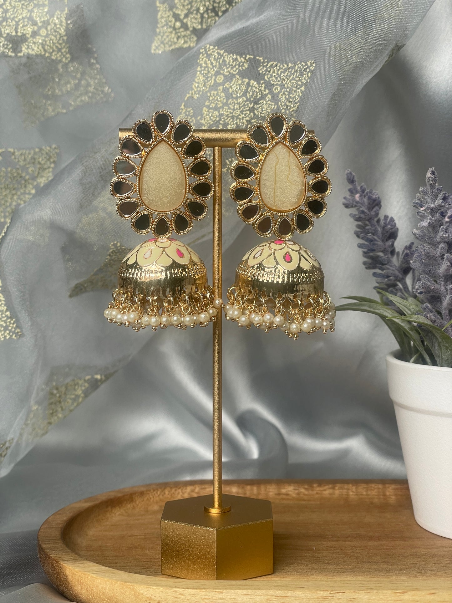 GUNJAN Meenakari Jhumka - Beige