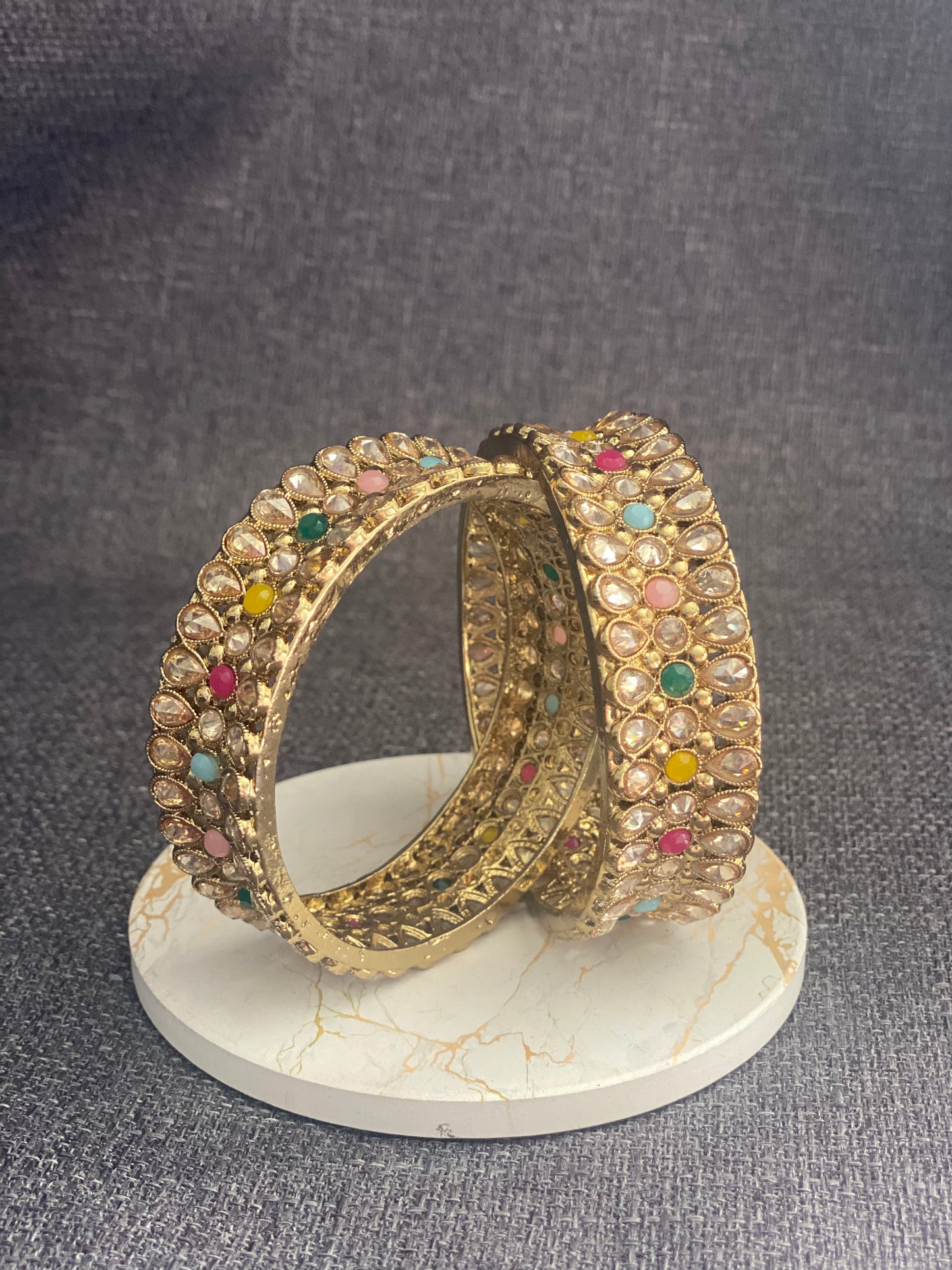 MEENA - Antique Gold polish Polki Bangles in Multi