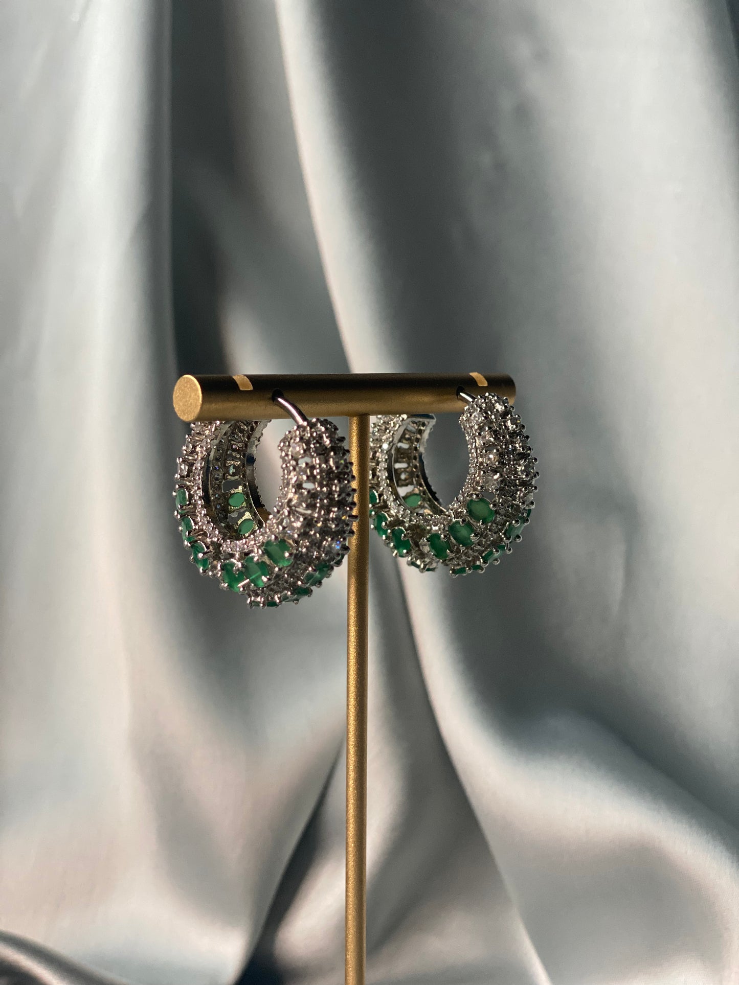 AFREEN American Diamond Hoop Earrings - Green