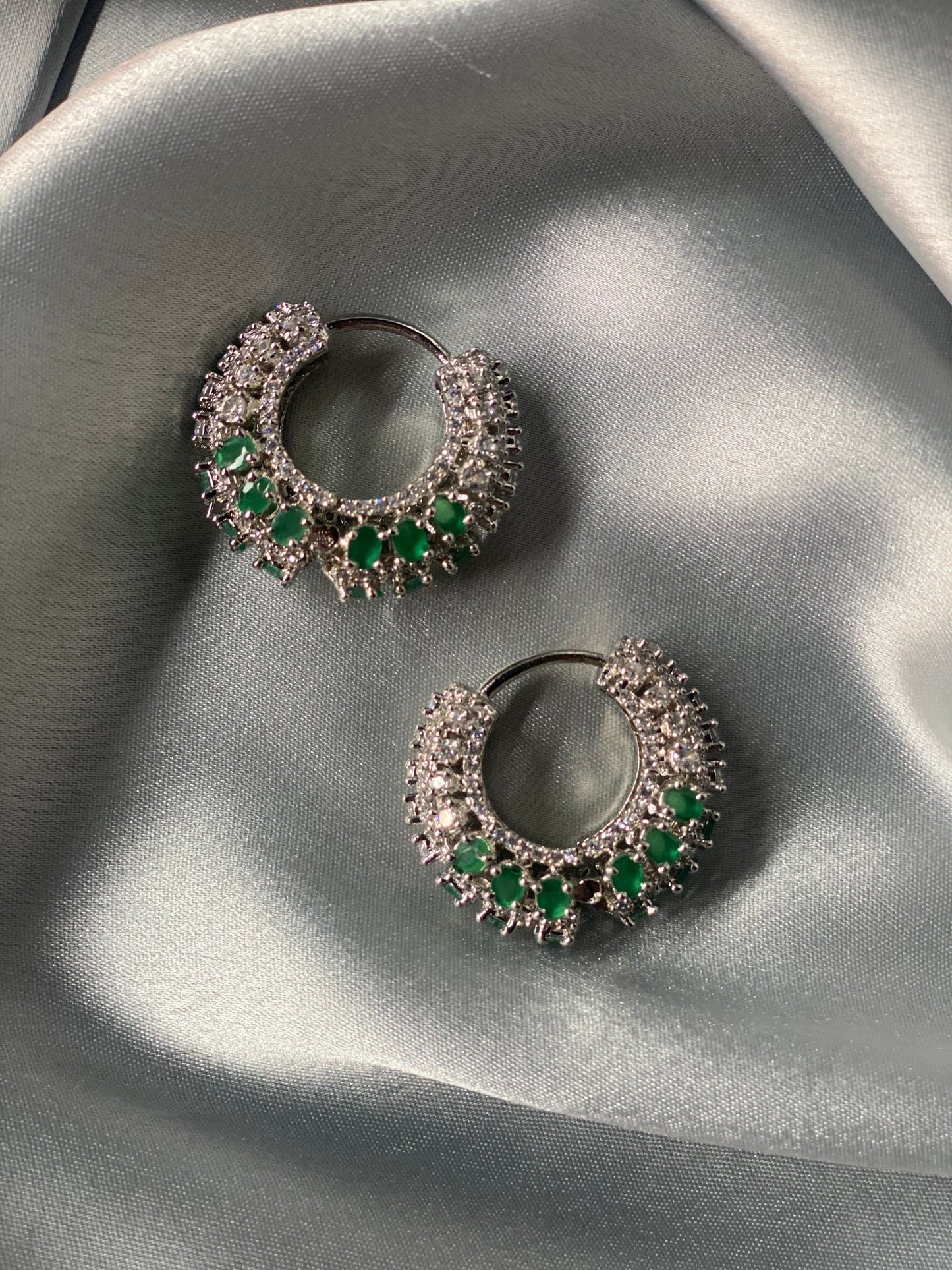 AFREEN American Diamond Hoop Earrings - Green