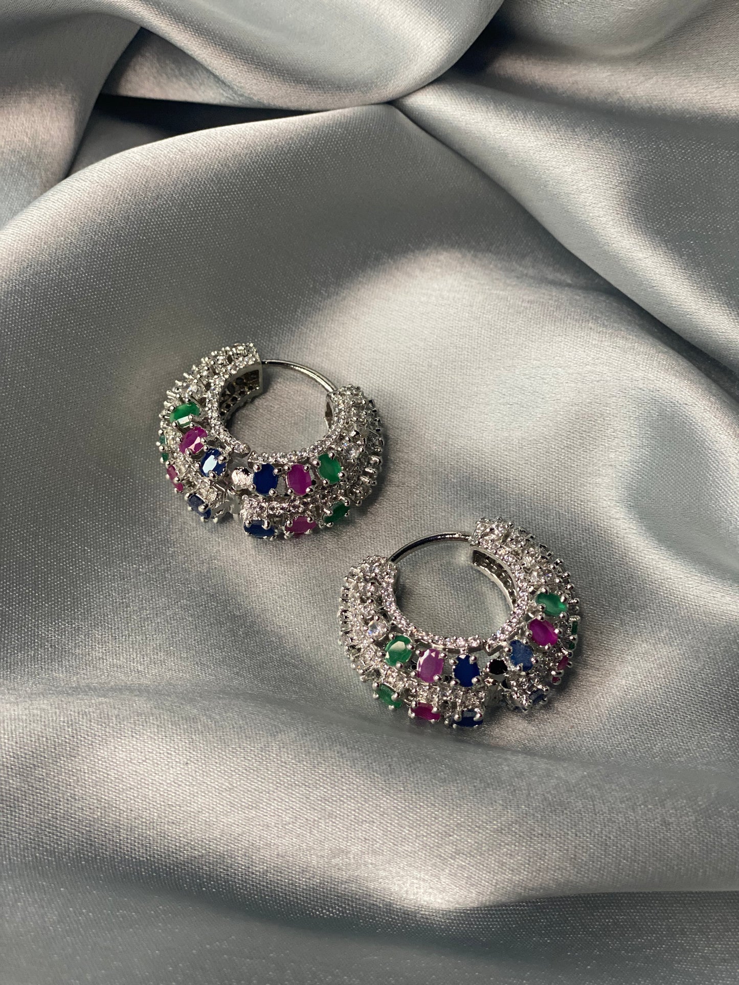 AFREEN American Diamond Hoop Earrings - Multi