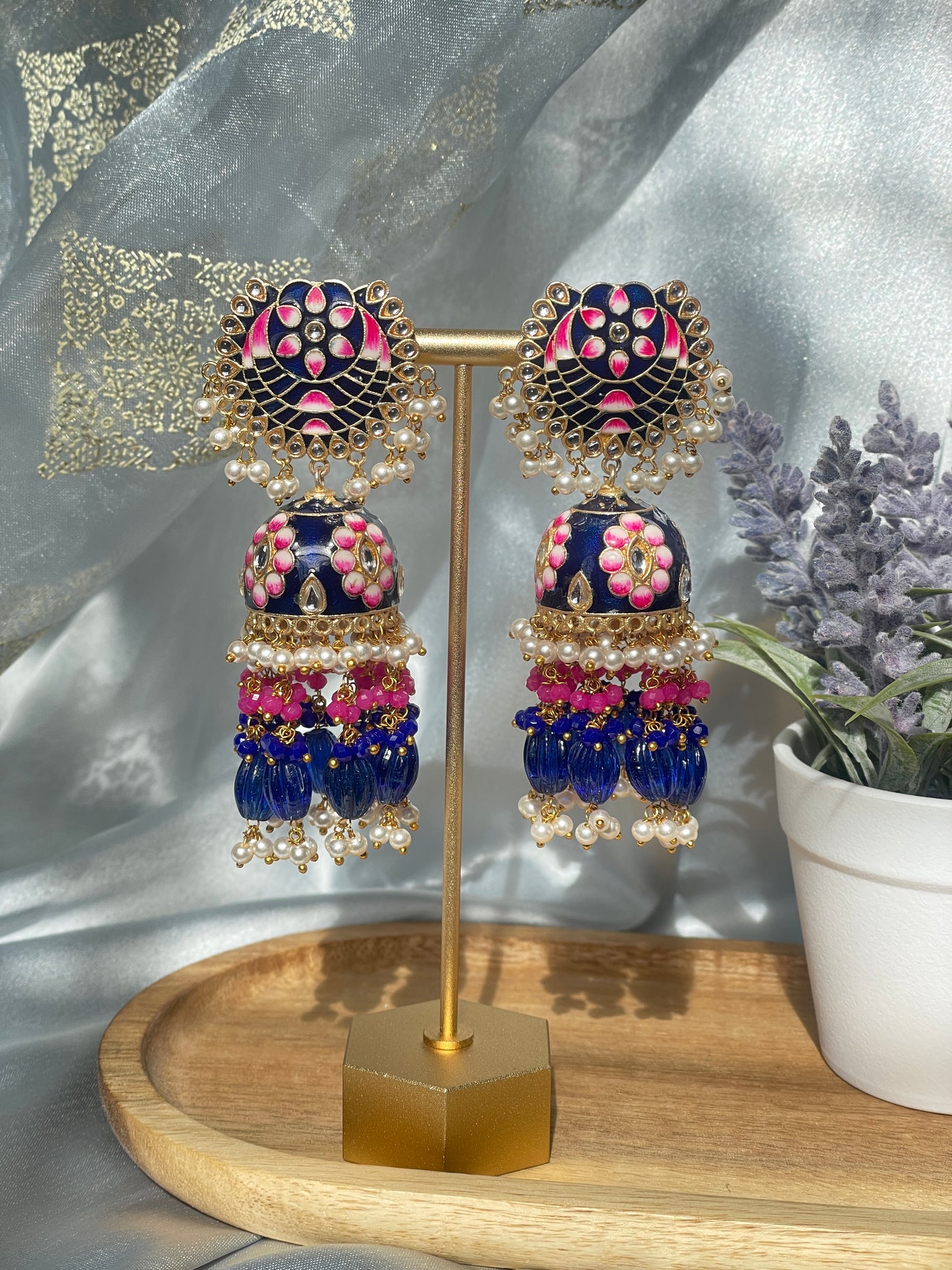 MRINALI Meenakari Jhumka - Jade Blue