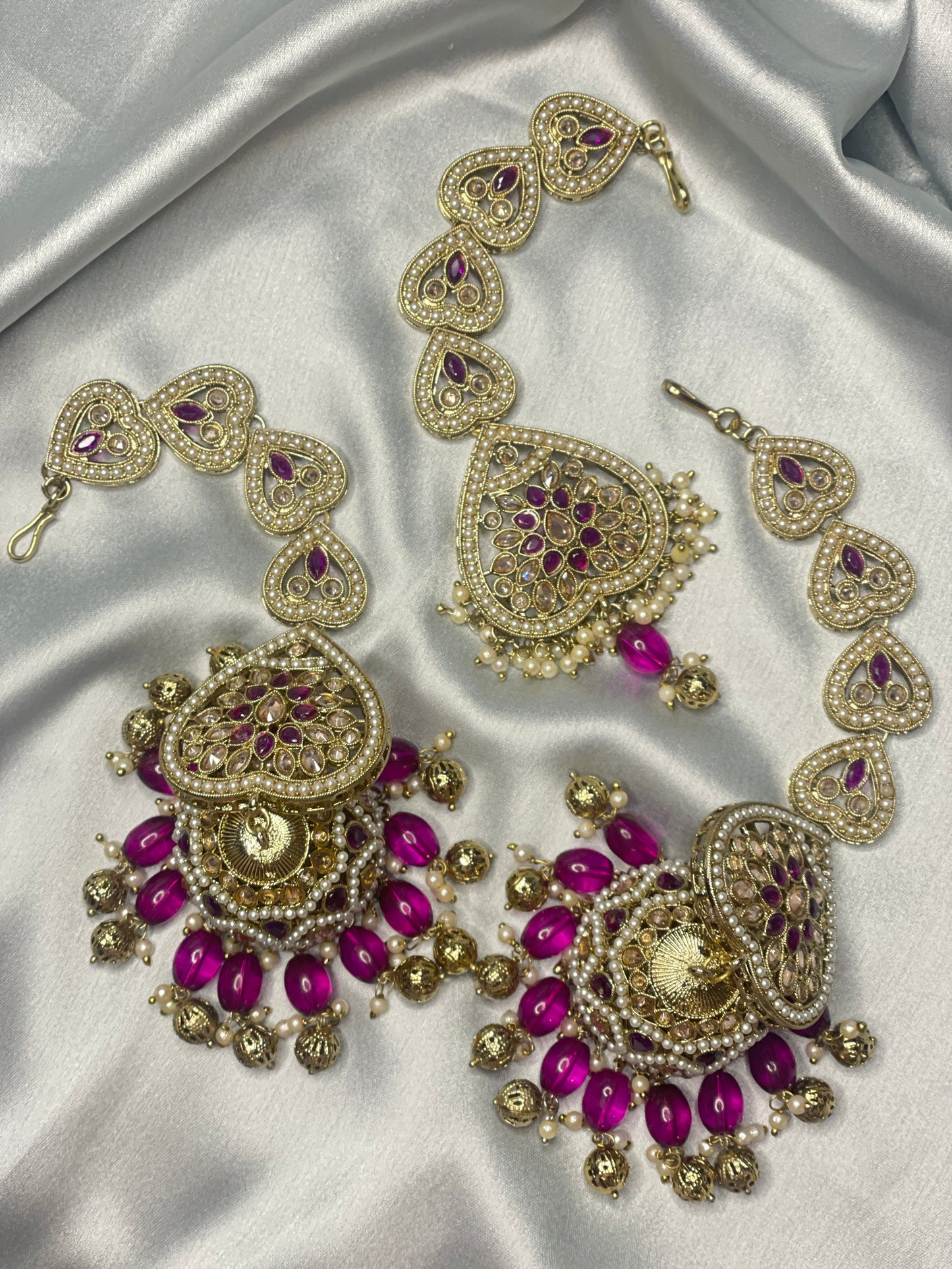 FATEMA Polki Jhumka Earrings and Tikka Set - Purple