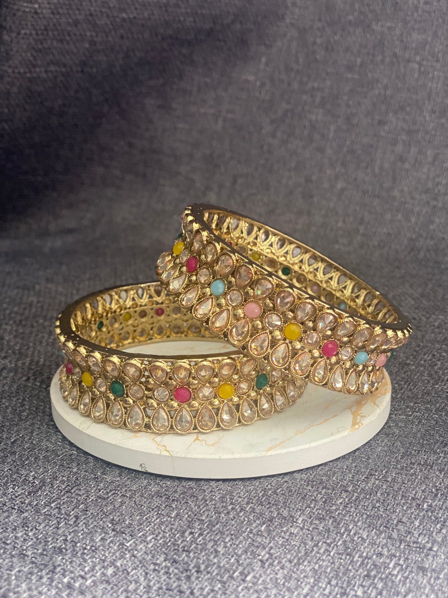 MEENA - Antique Gold polish Polki Bangles in Multi