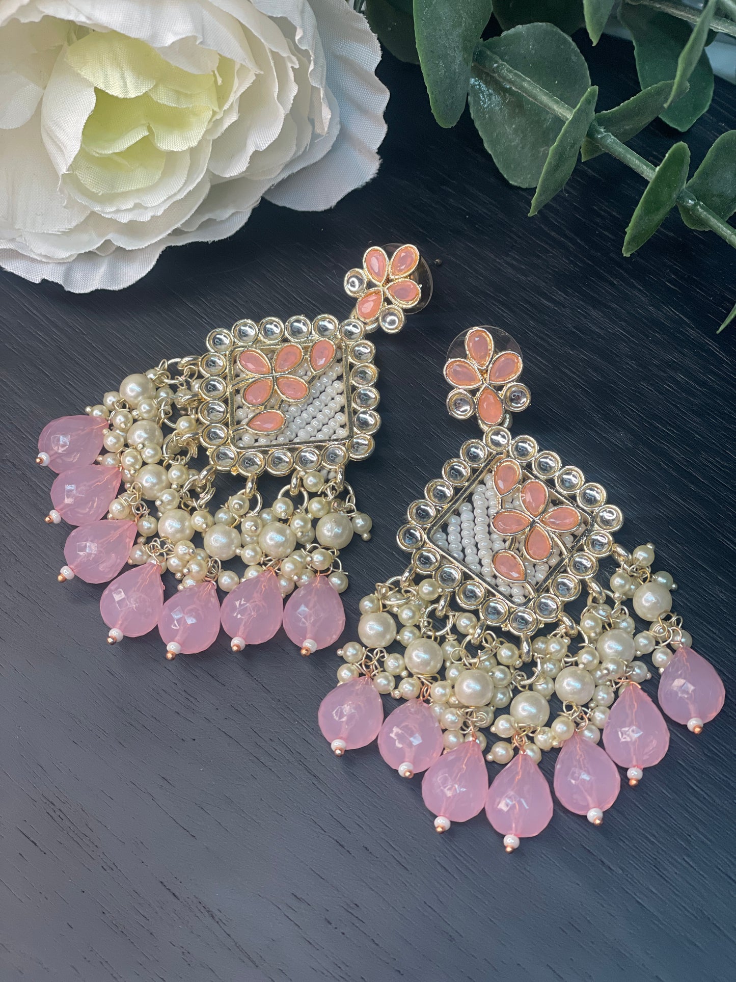 NAVYA Kundan Pearl Earrings - Blush