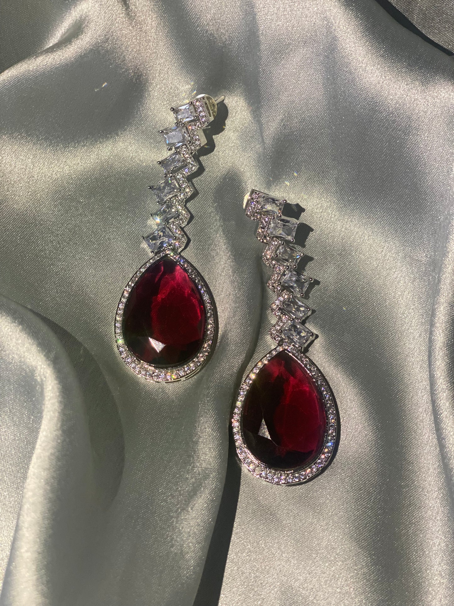 ABBY American Diamond Drop Earrings - Ruby