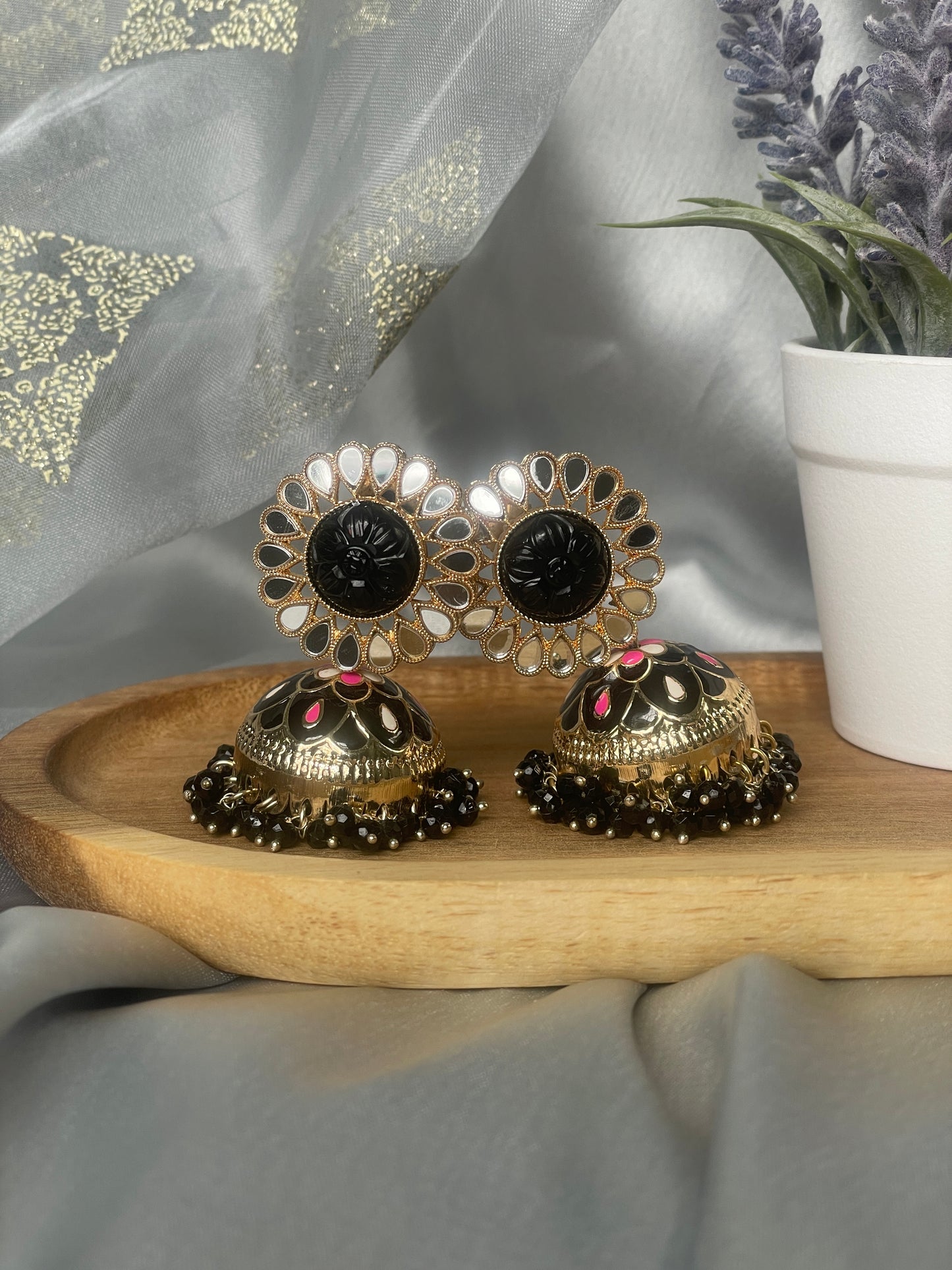 GUNJAN Meenakari Jhumka - Black
