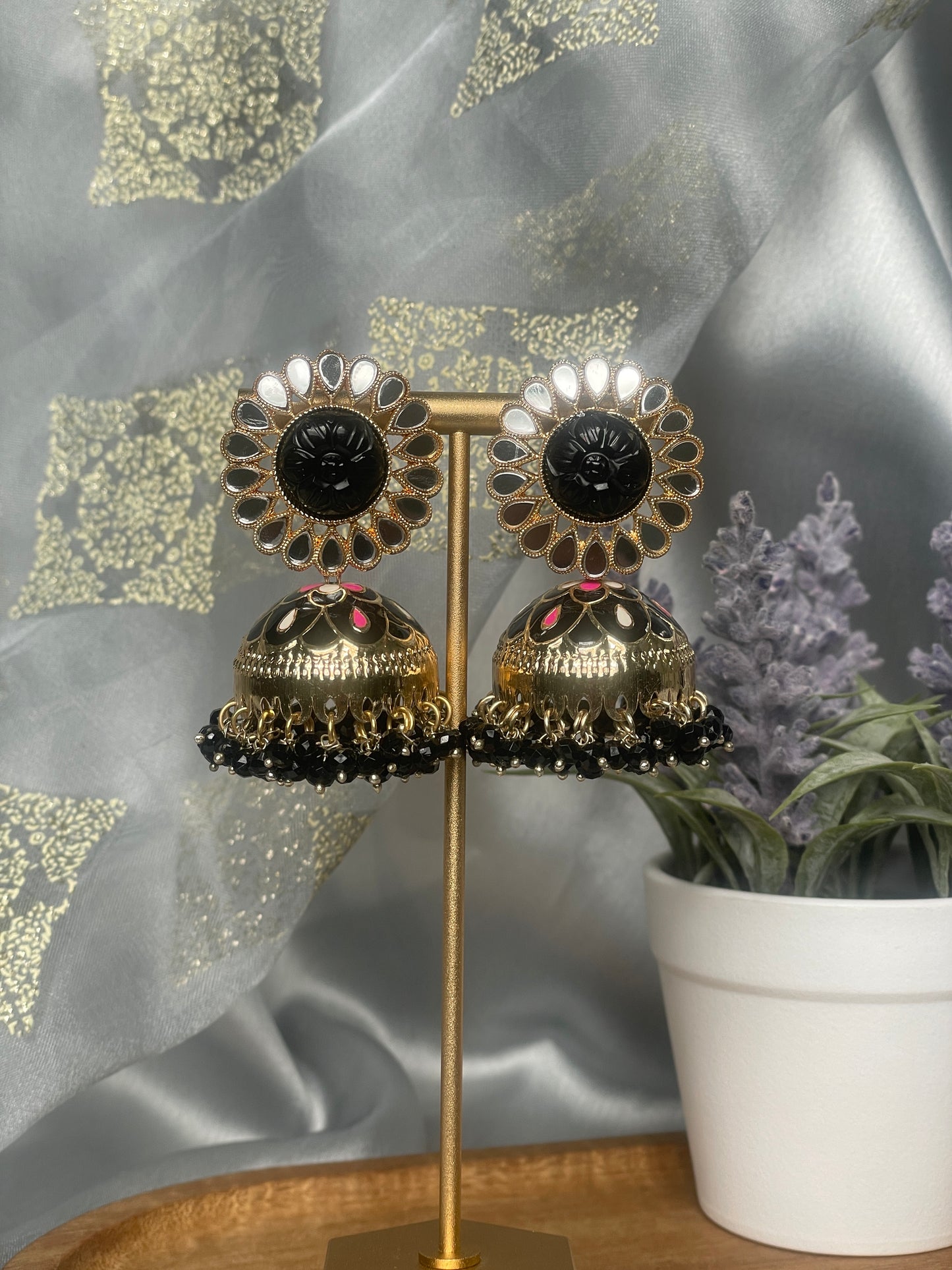 GUNJAN Meenakari Jhumka - Black