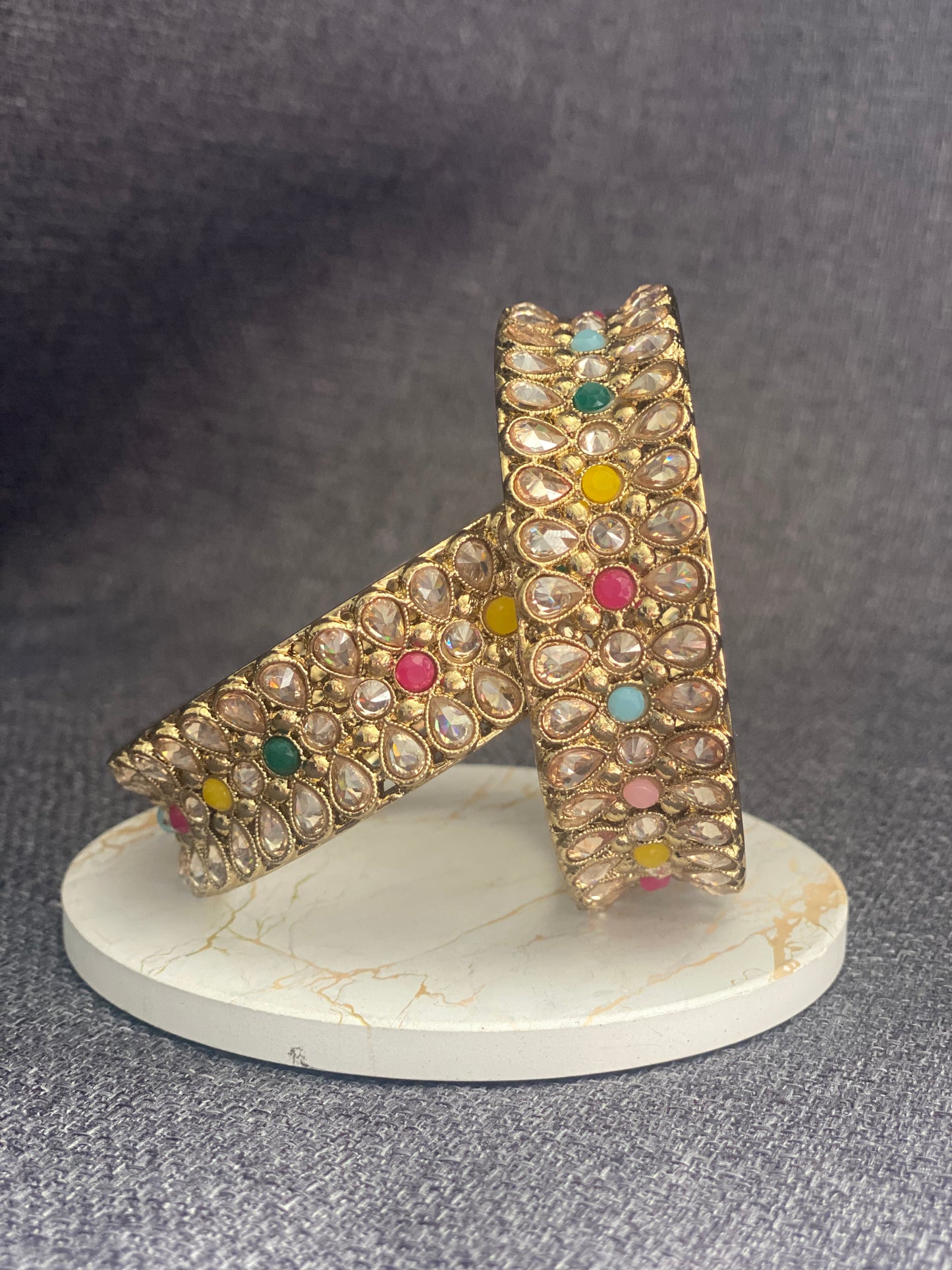 MEENA - Antique Gold polish Polki Bangles in Multi