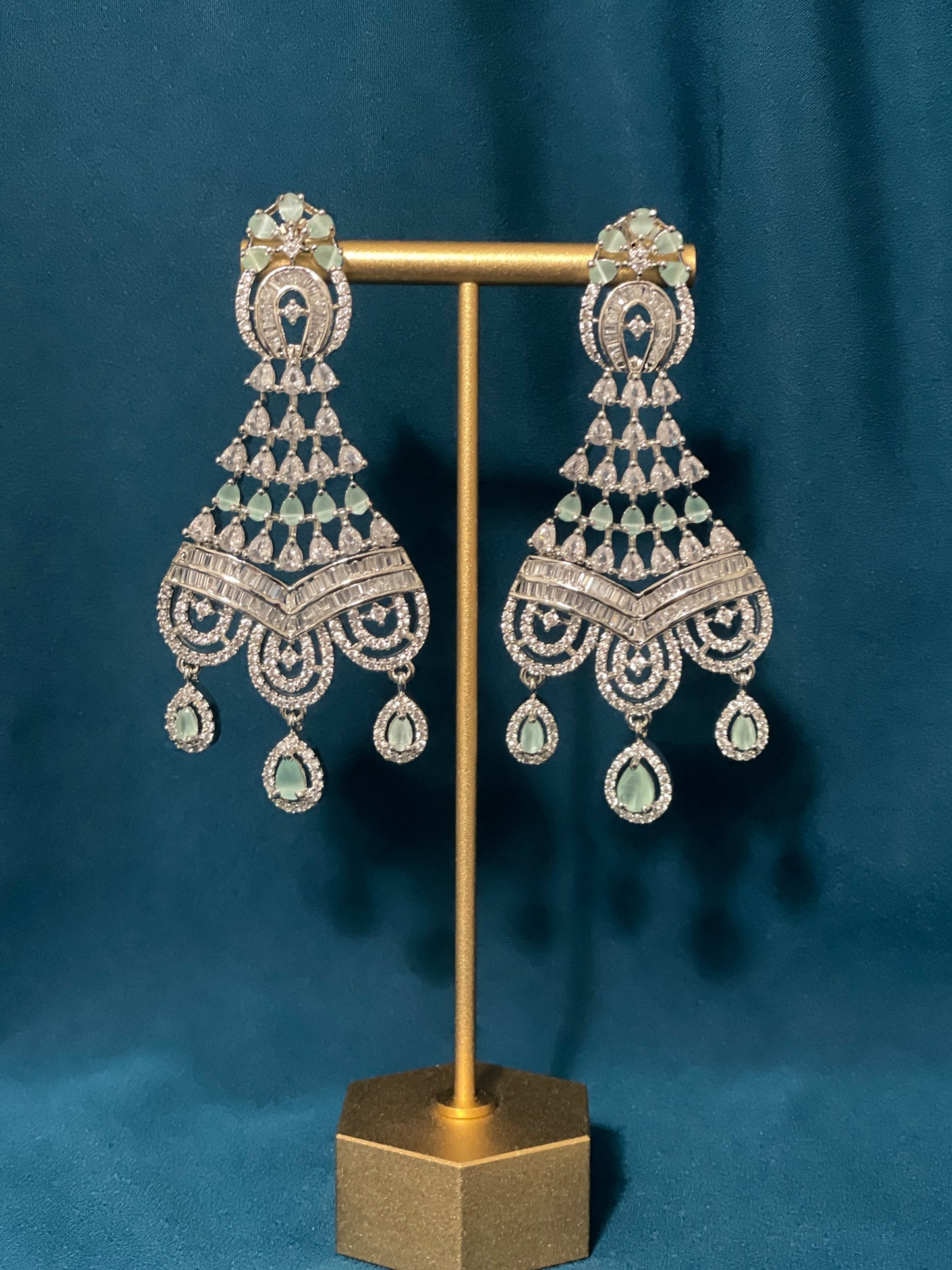 NIDA American Diamond Earrings - Mint