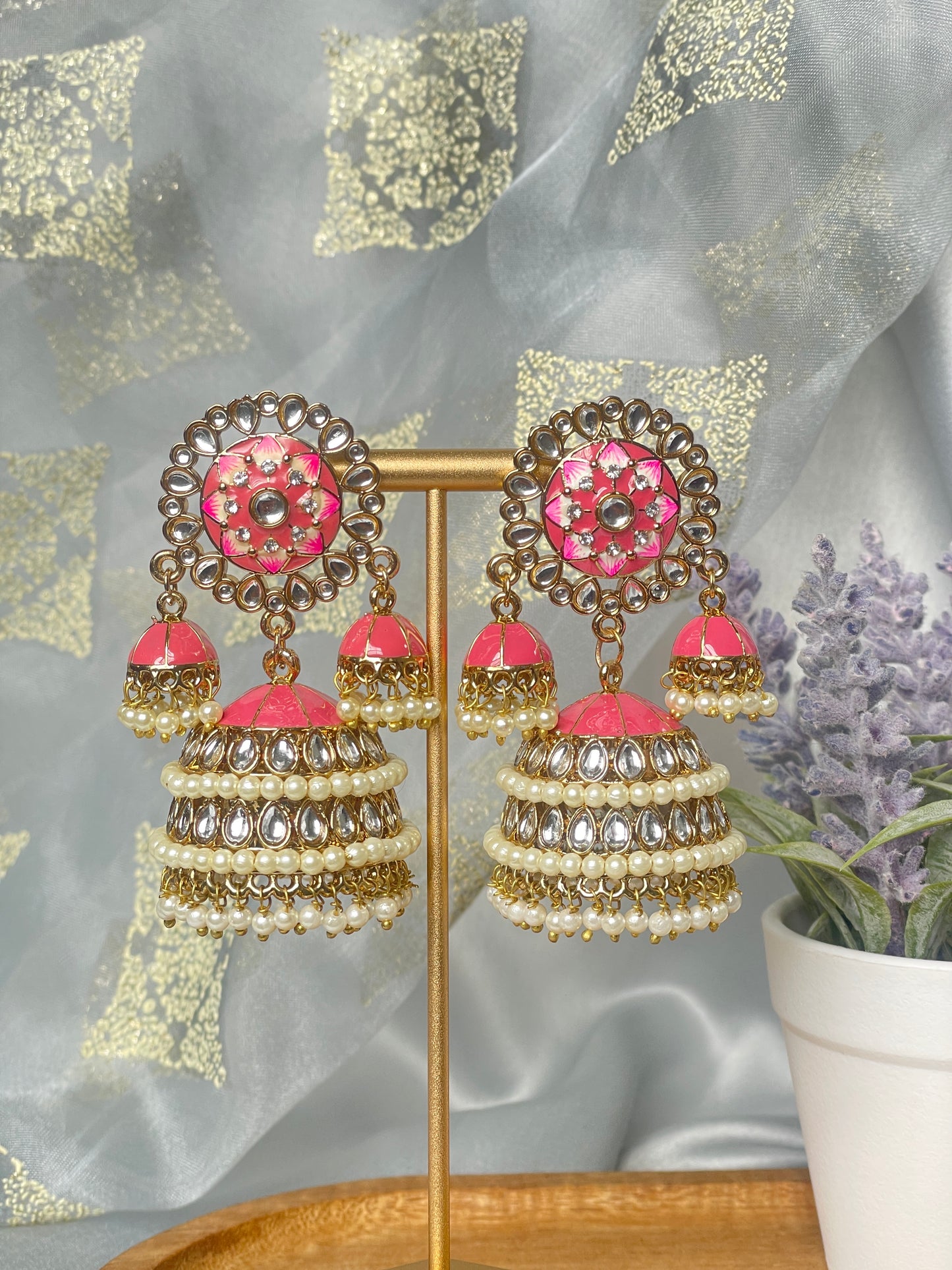 SAIRA Meenakari Jhumka - Pink