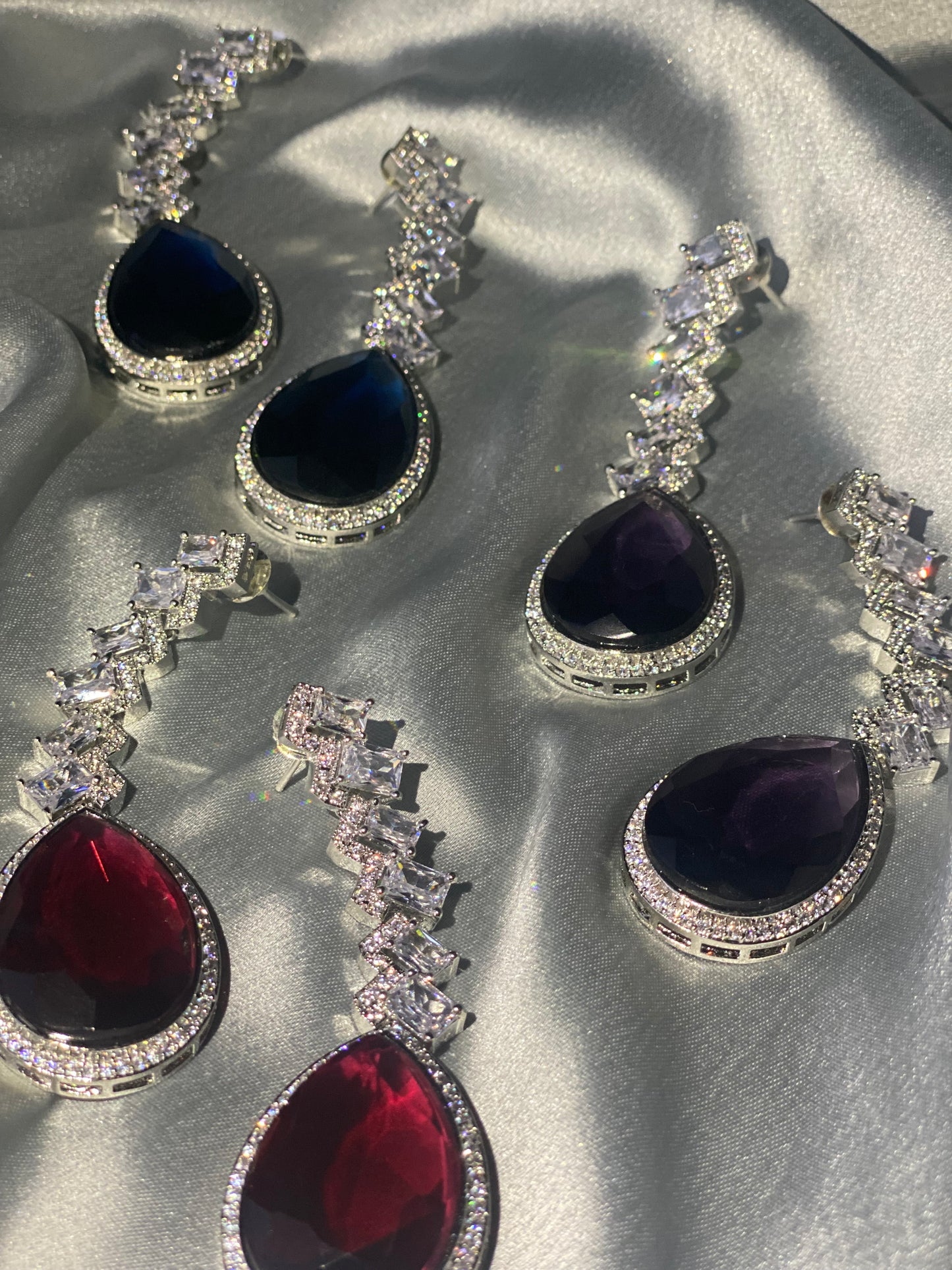 ABBY American Diamond Drop Earrings - Ruby