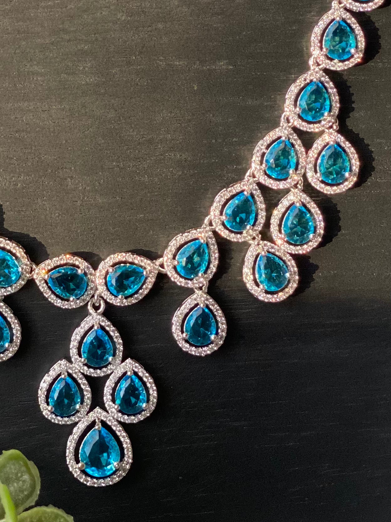 AISHA American Diamond Luxury Necklace Set - Sea Blue