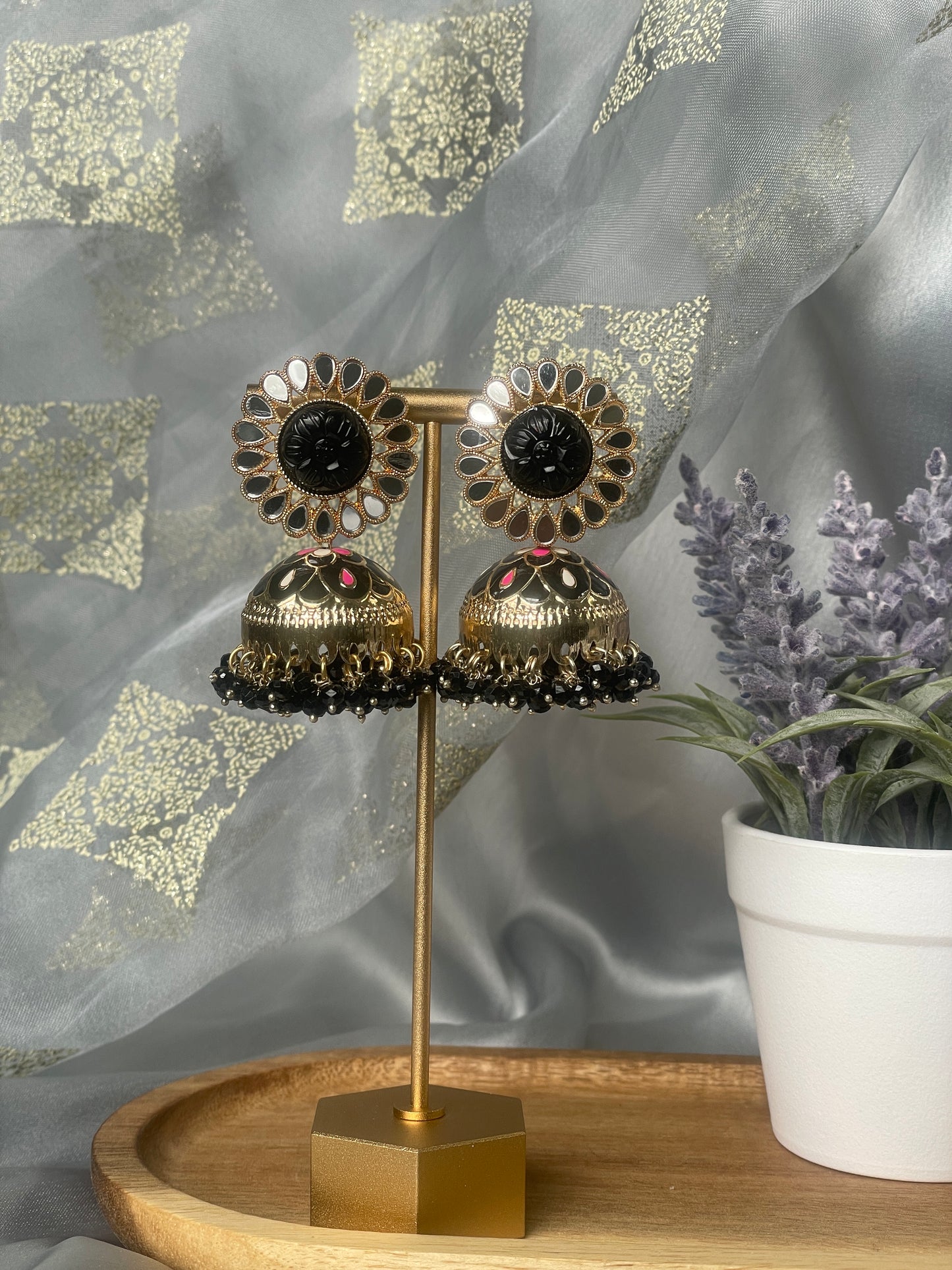 GUNJAN Meenakari Jhumka - Black