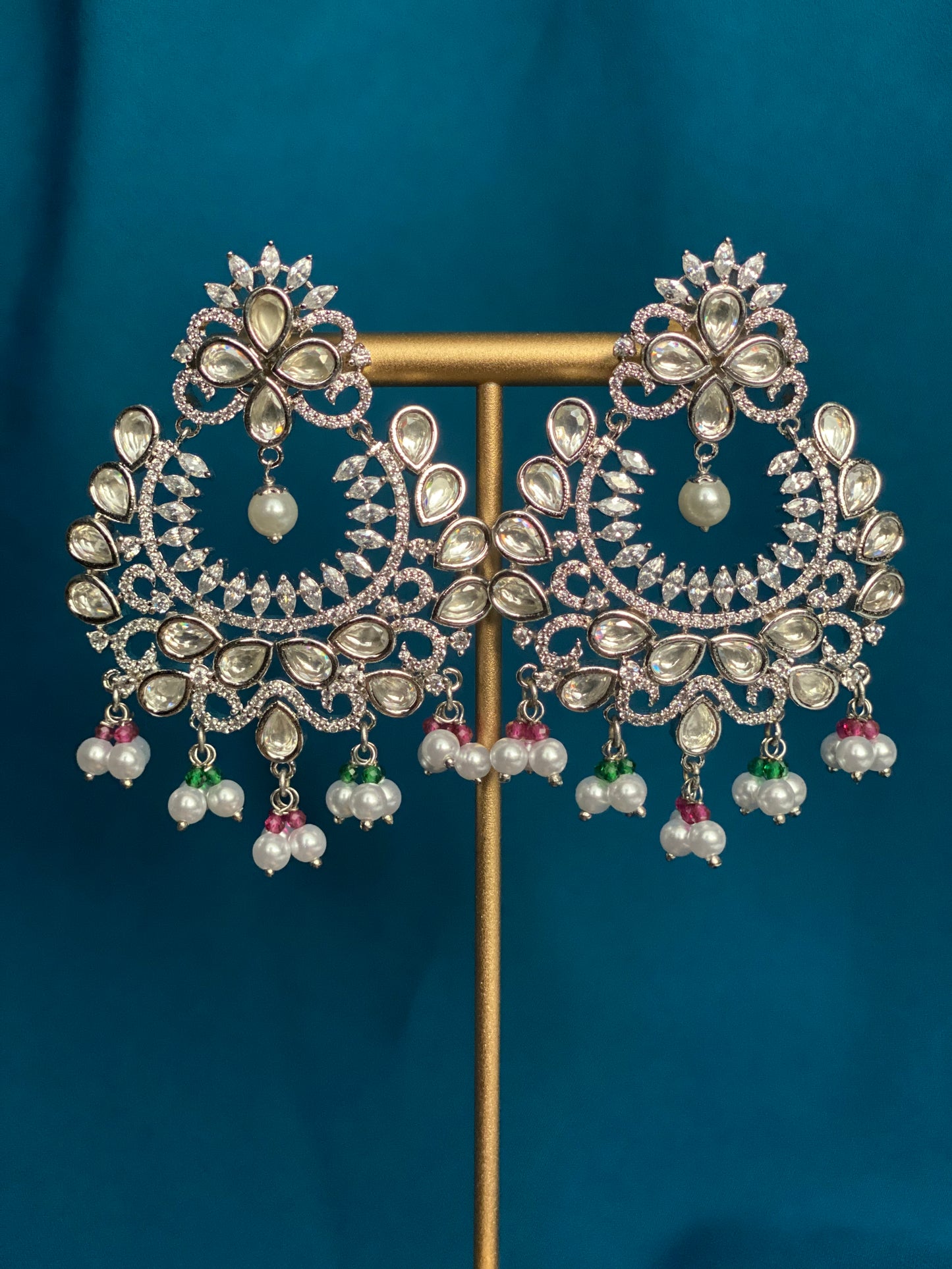 UROOJ Kundan American Diamond Earrings - White Gold