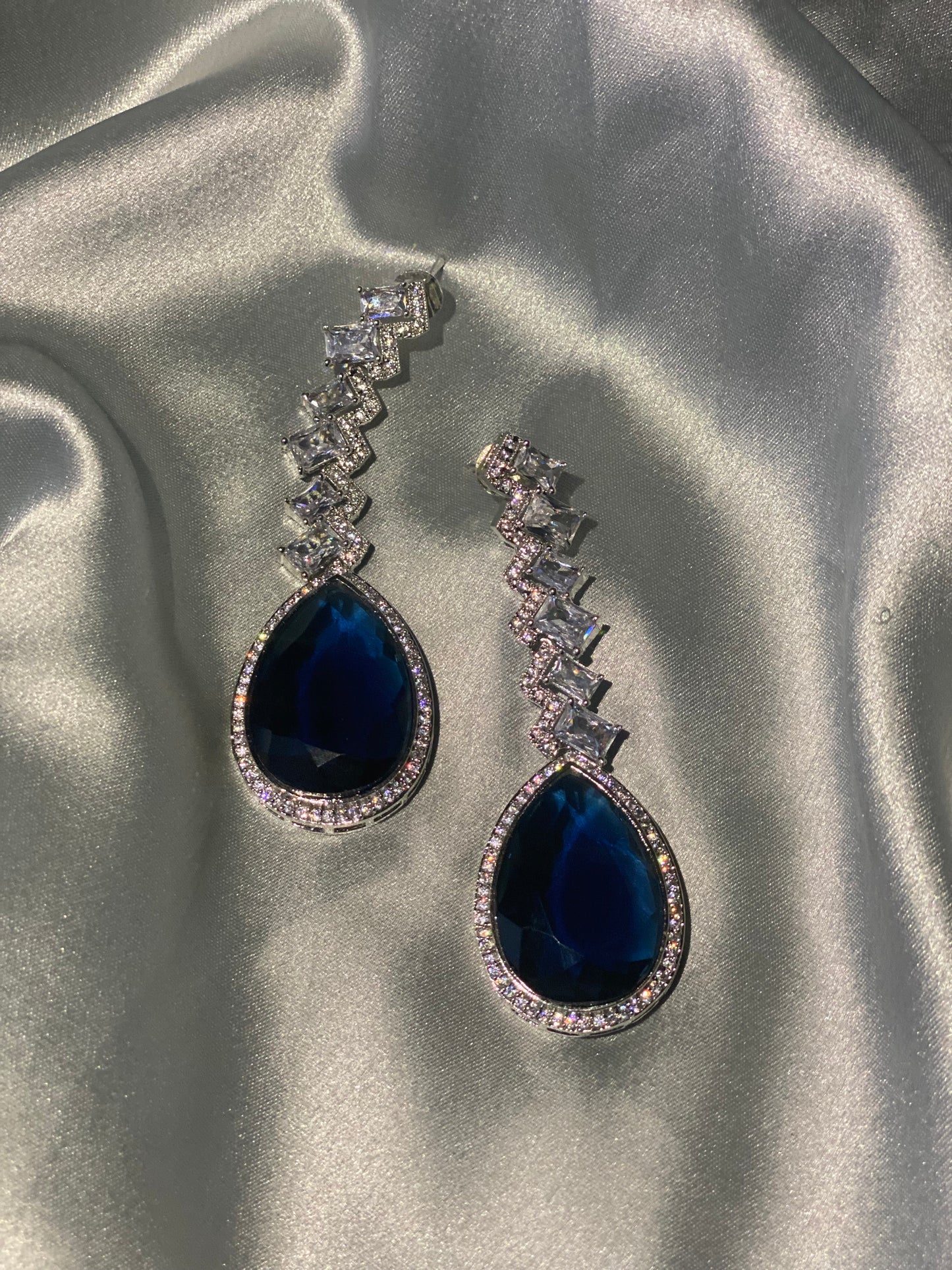 ABBY American Diamond Drop Earrings - Sapphire