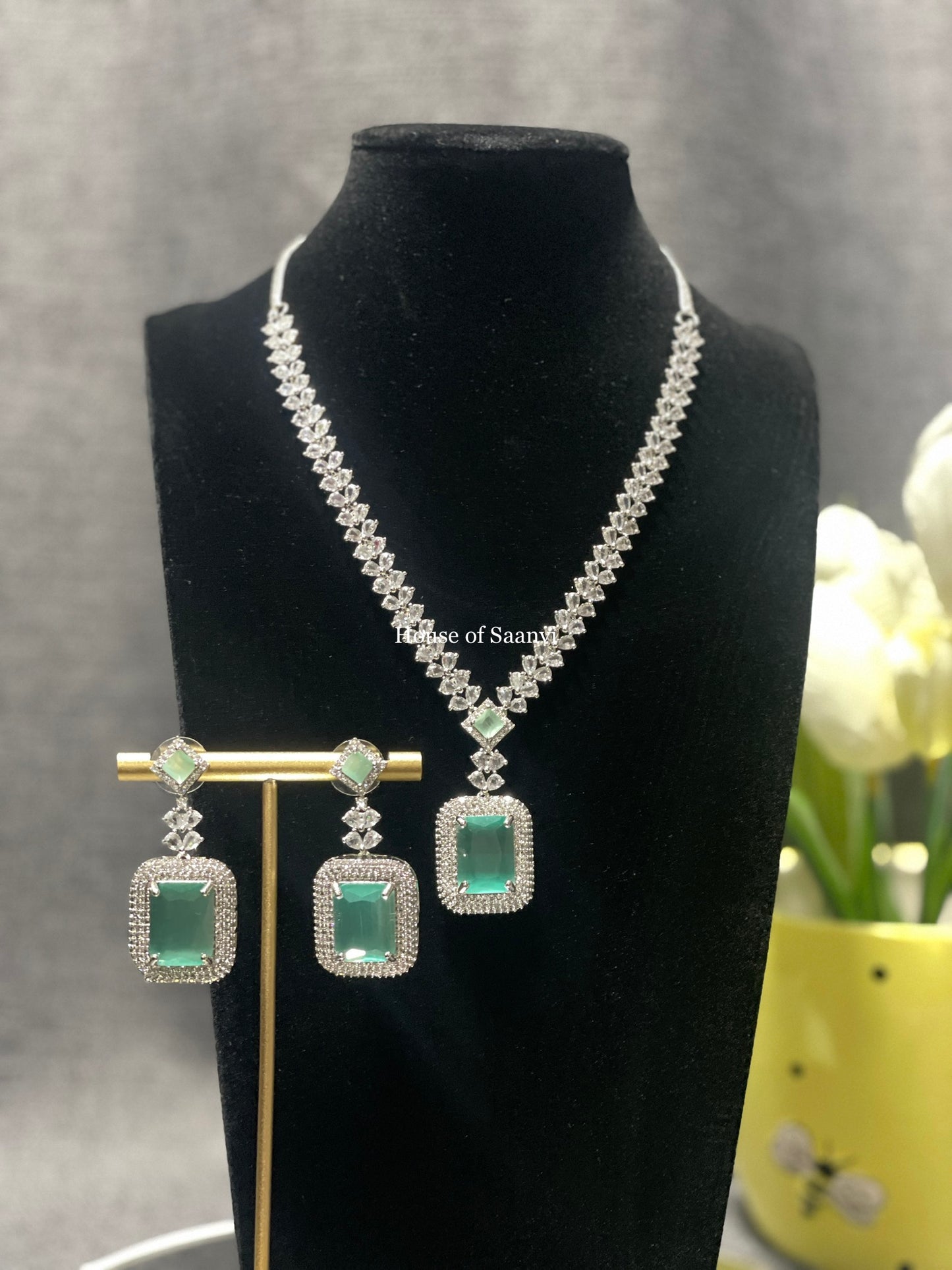 American diamond necklace pendant style necklace set. Indian Jewelry desi Jewelry bridal south Asian Jewelry pakistani jewellery