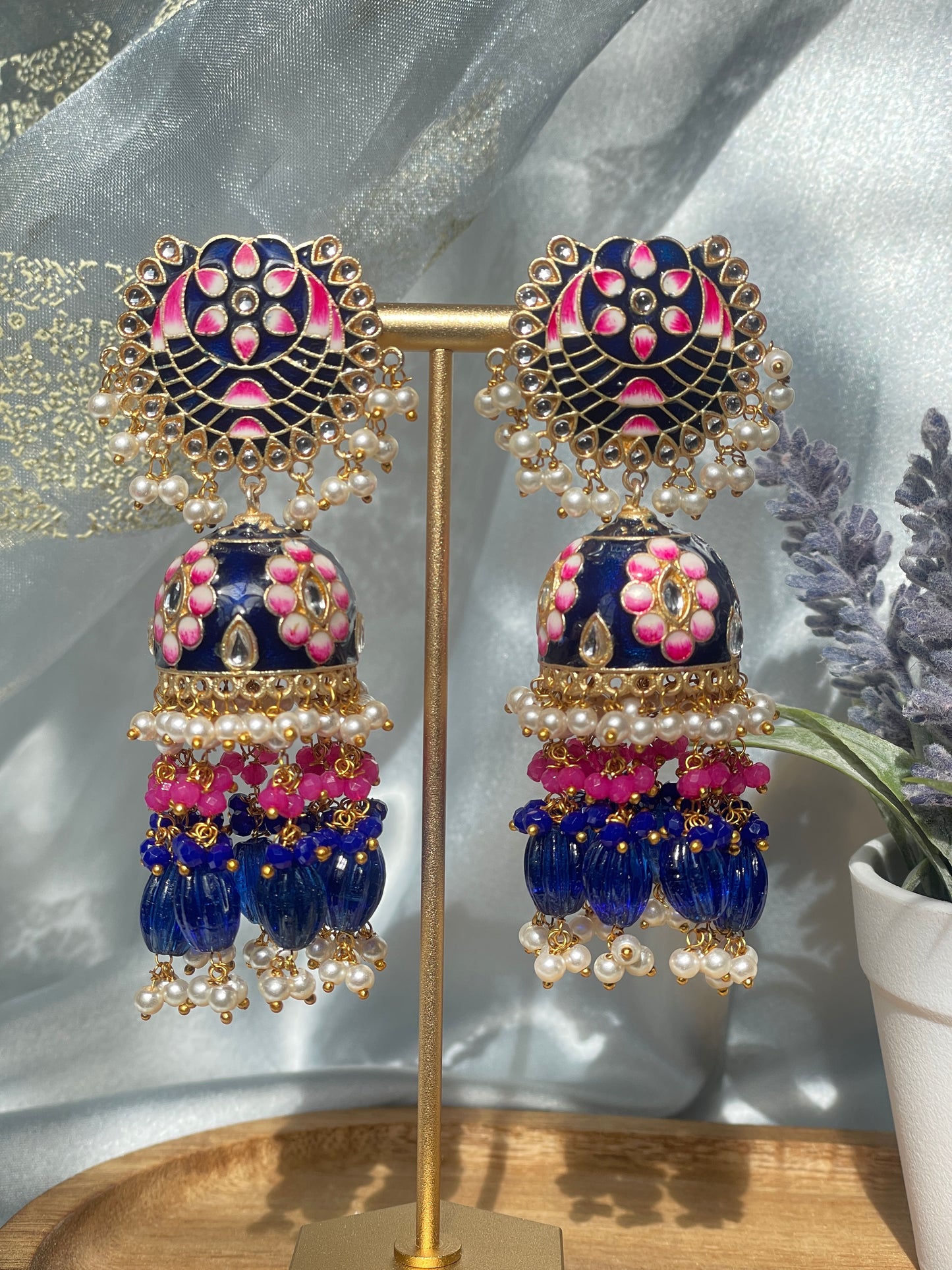 MRINALI Meenakari Jhumka - Jade Blue