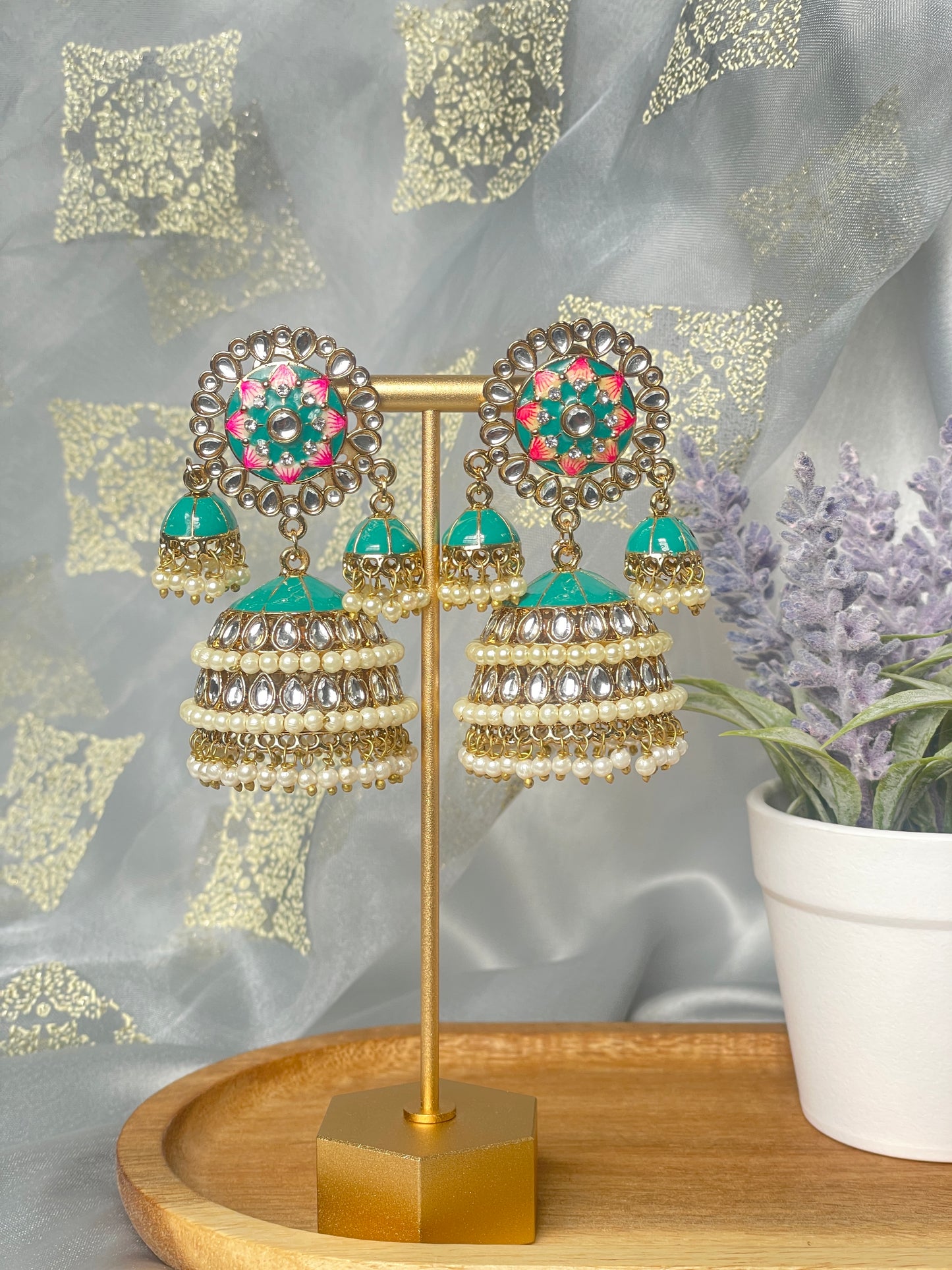 SAIRA Meenakari Jhumka - Teal