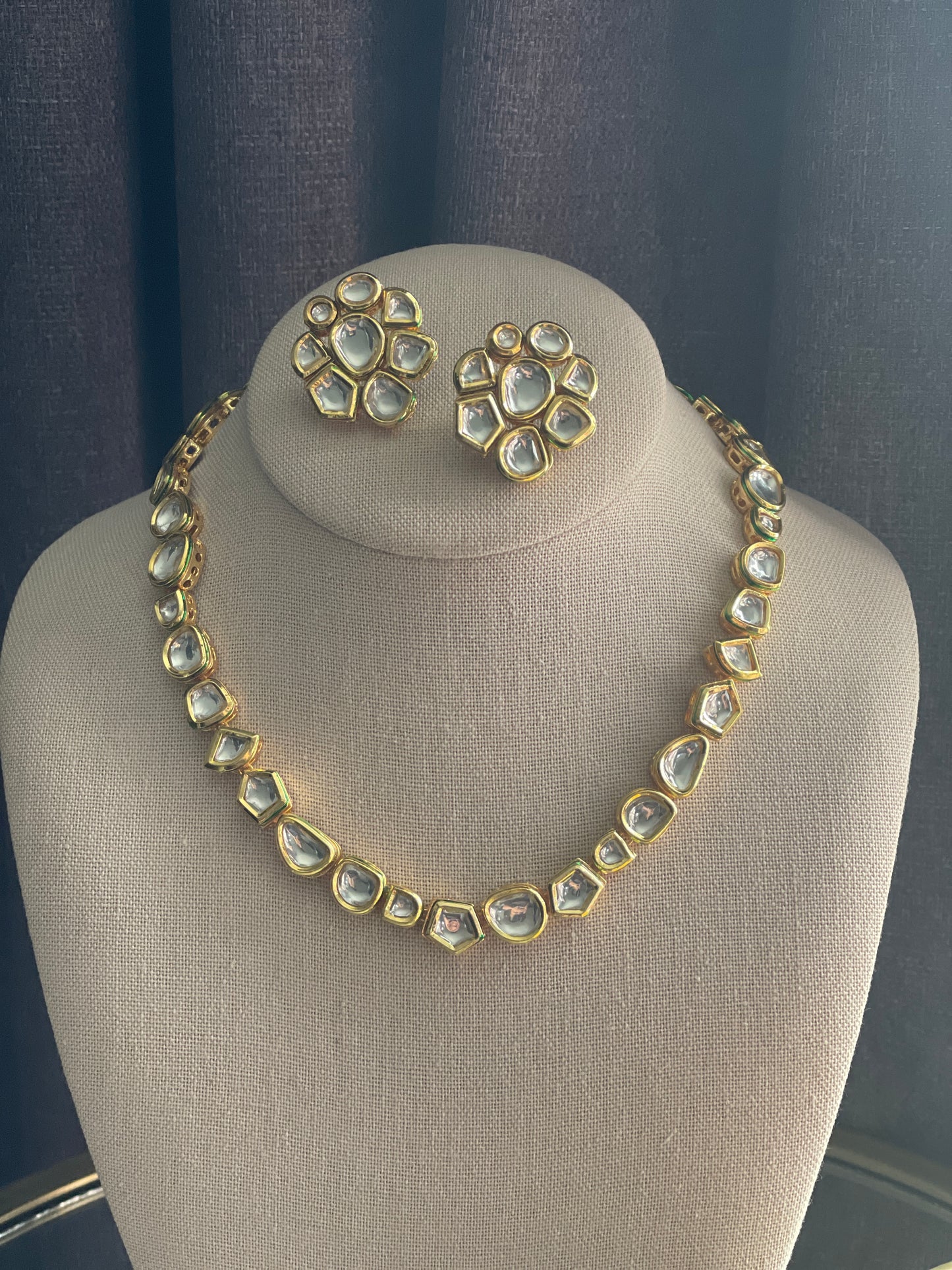 KULSOOM Kundan reverse Meenakari Gold Necklace Set Medium Length
