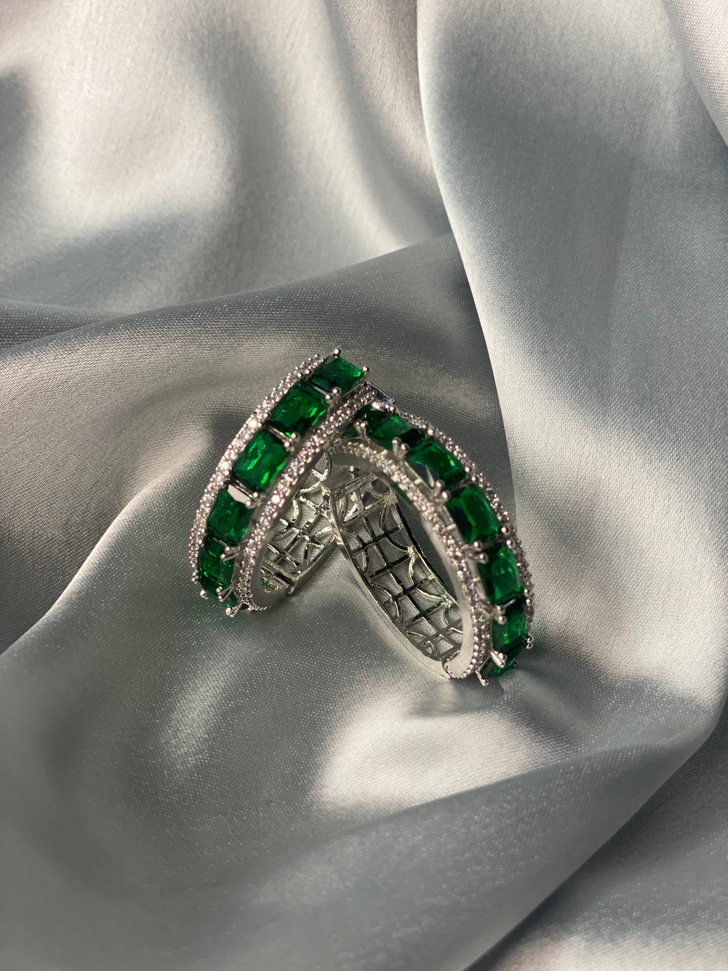 FIZAA American Diamond Hoop Earrings - Emerald