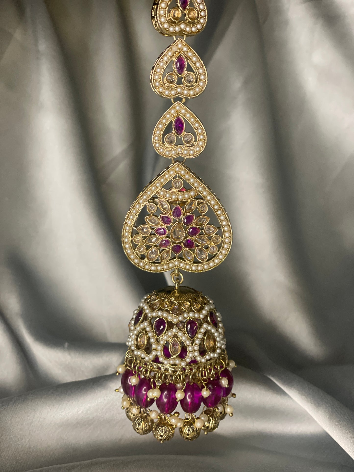 FATEMA Polki Jhumka Earrings and Tikka Set - Purple