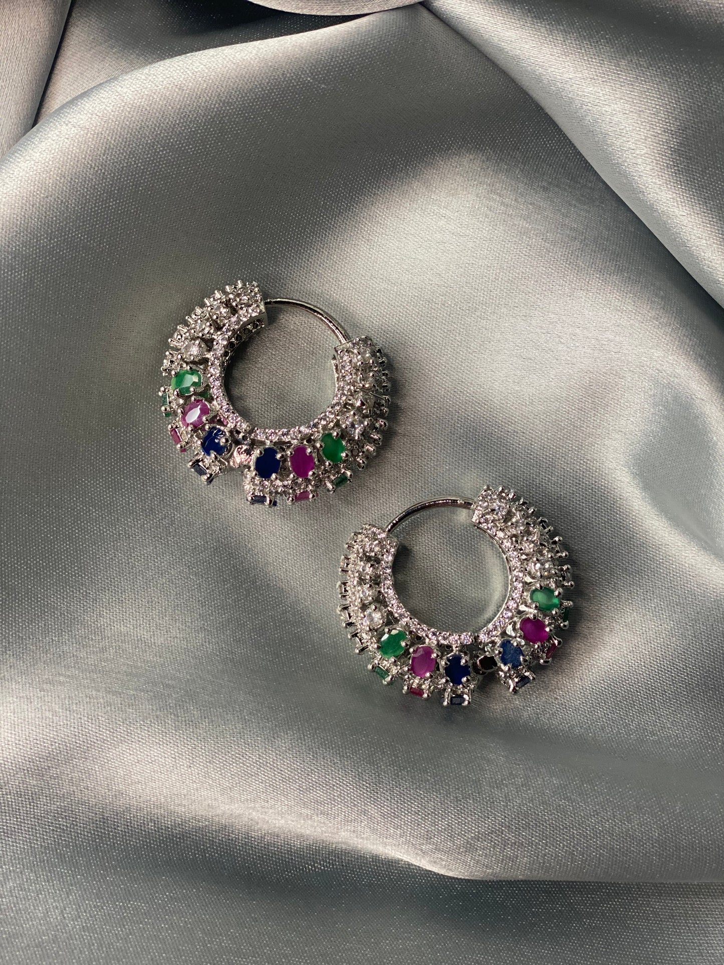 AFREEN American Diamond Hoop Earrings - Multi
