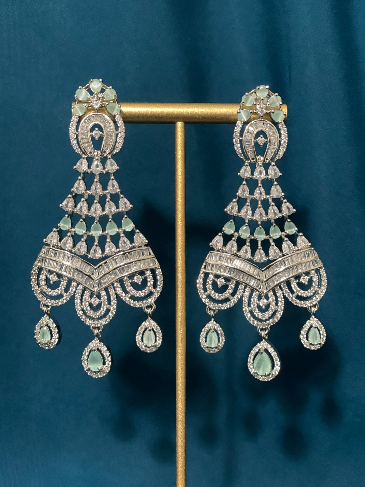 NIDA American Diamond Earrings - Mint