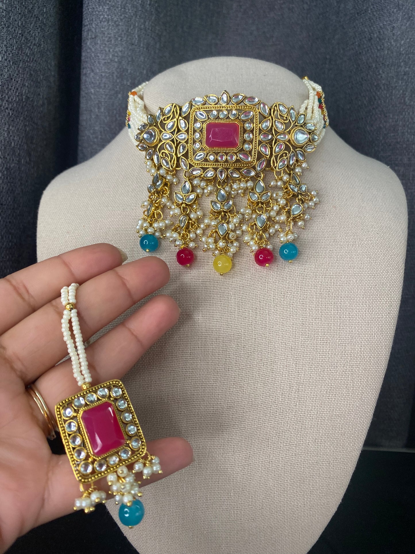 SONIA Kundan Gold Choker set - Multi