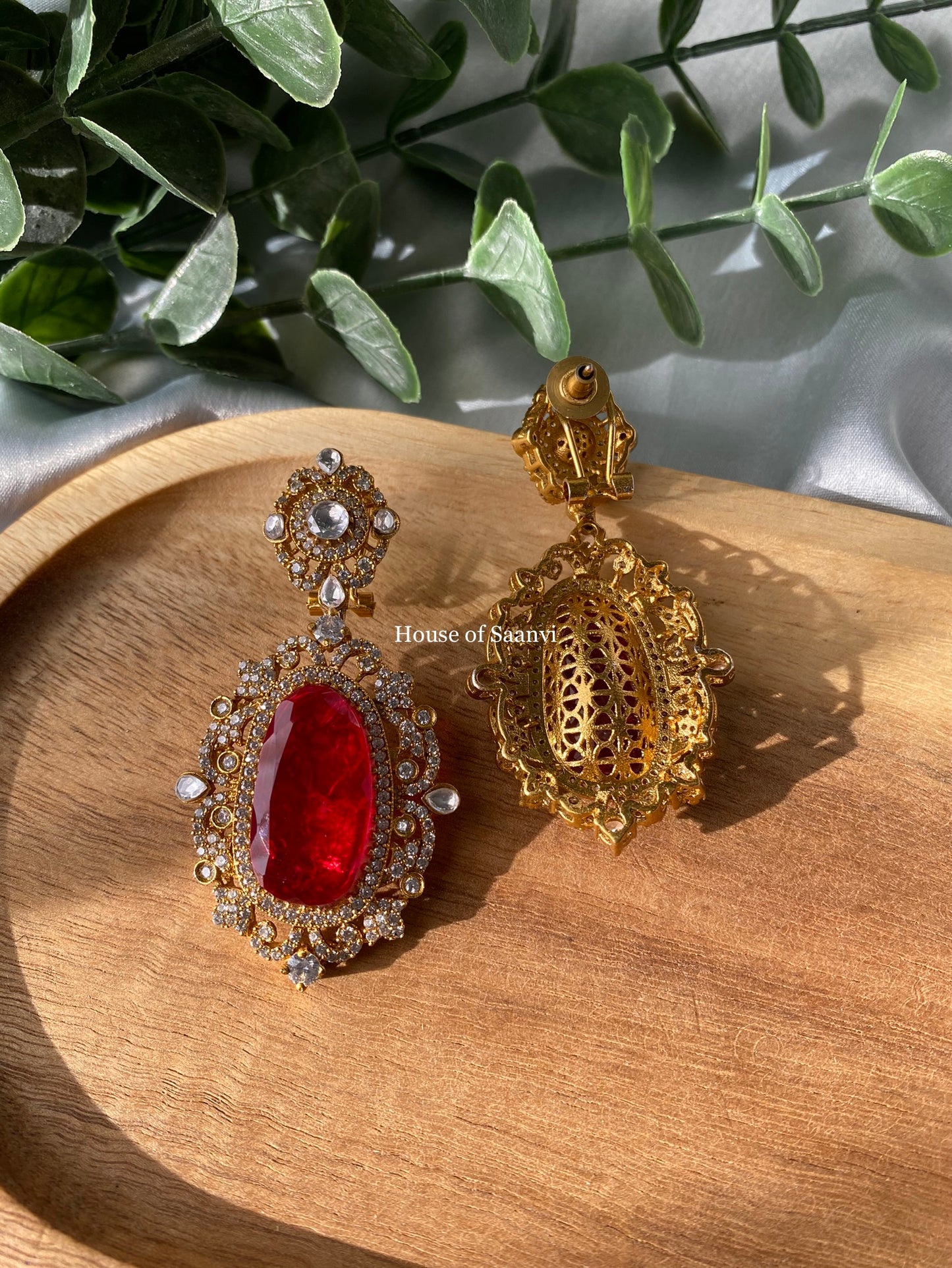SHAHIRA Gold plated Tyaani inspired Kundan with American Diamond Statement Earrings