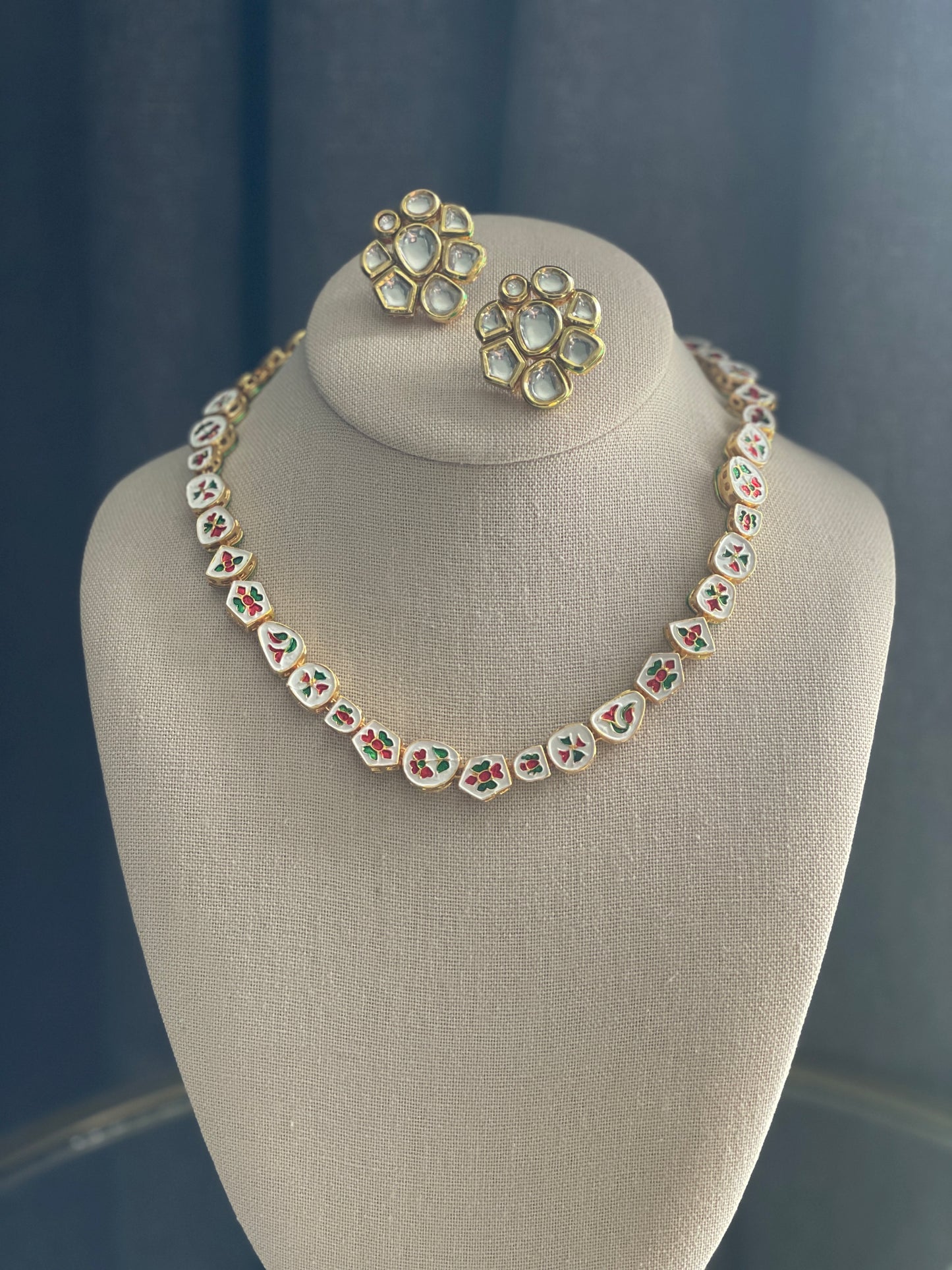 KULSOOM Kundan reverse Meenakari Gold Necklace Set Medium Length