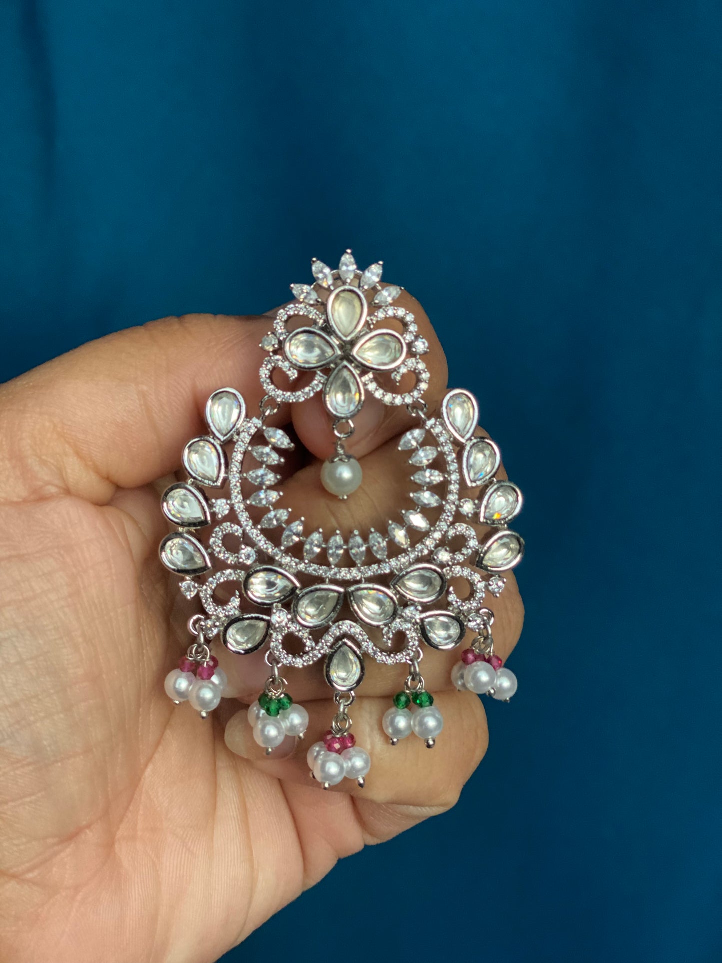 UROOJ Kundan American Diamond Earrings - White Gold