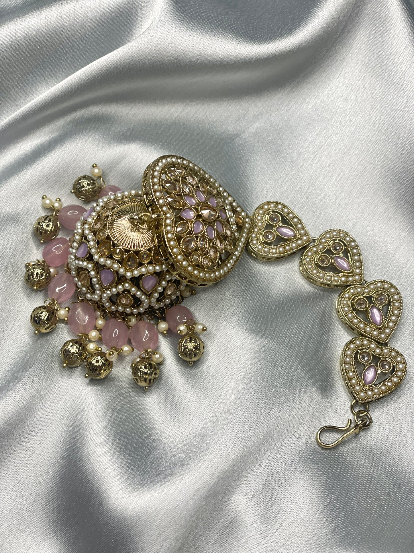 FATEMA Polki Jhumka Earrings and Tikka Set - Lilac
