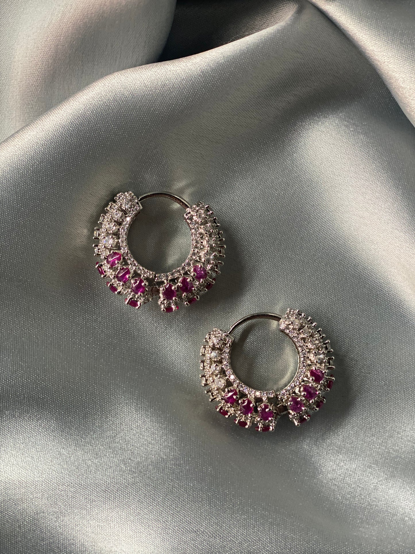 AFREEN American Diamond Hoop Earrings - Pink